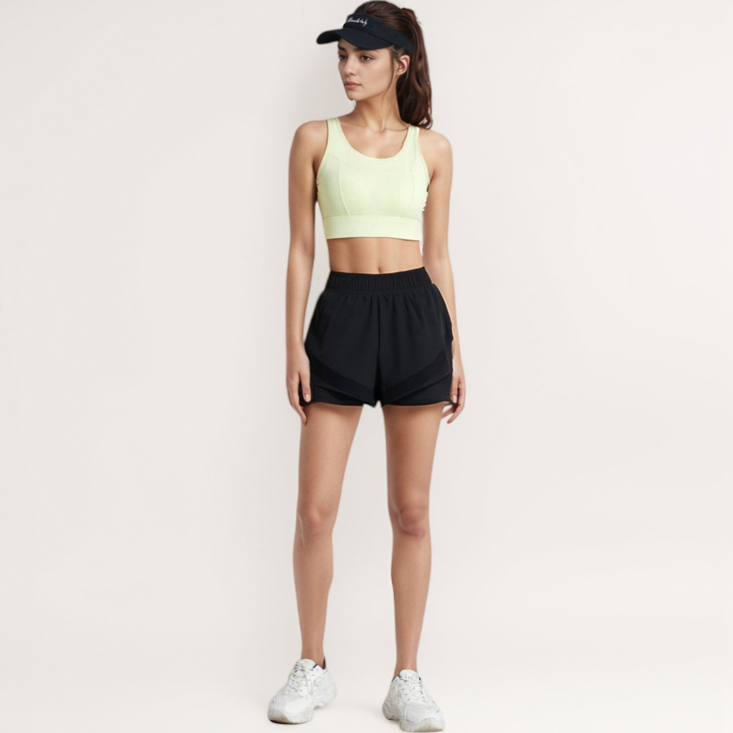 High Waist Layered Active Shorts with Inner Compression Liner and Wide Elastic Waistband