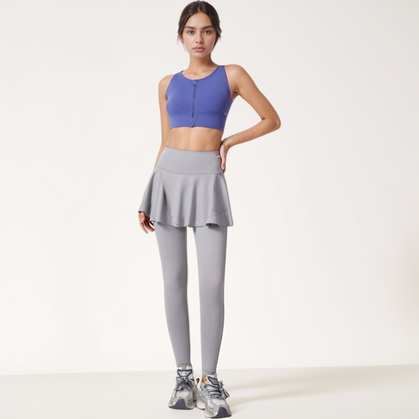 High Waist Leggings with Attached Flowy Skirt Overlay for Active and Casual Wear