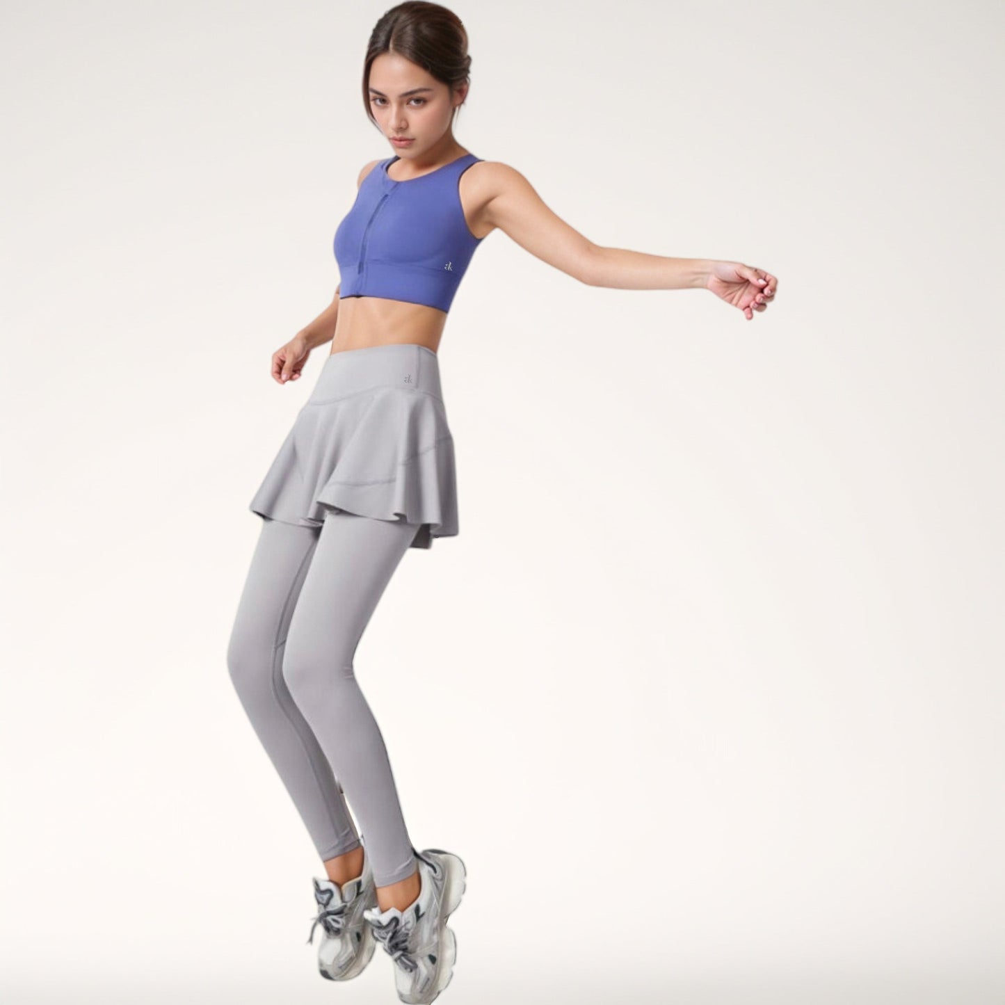 High Waist Leggings with Attached Flowy Skirt Overlay for Active and Casual Wear
