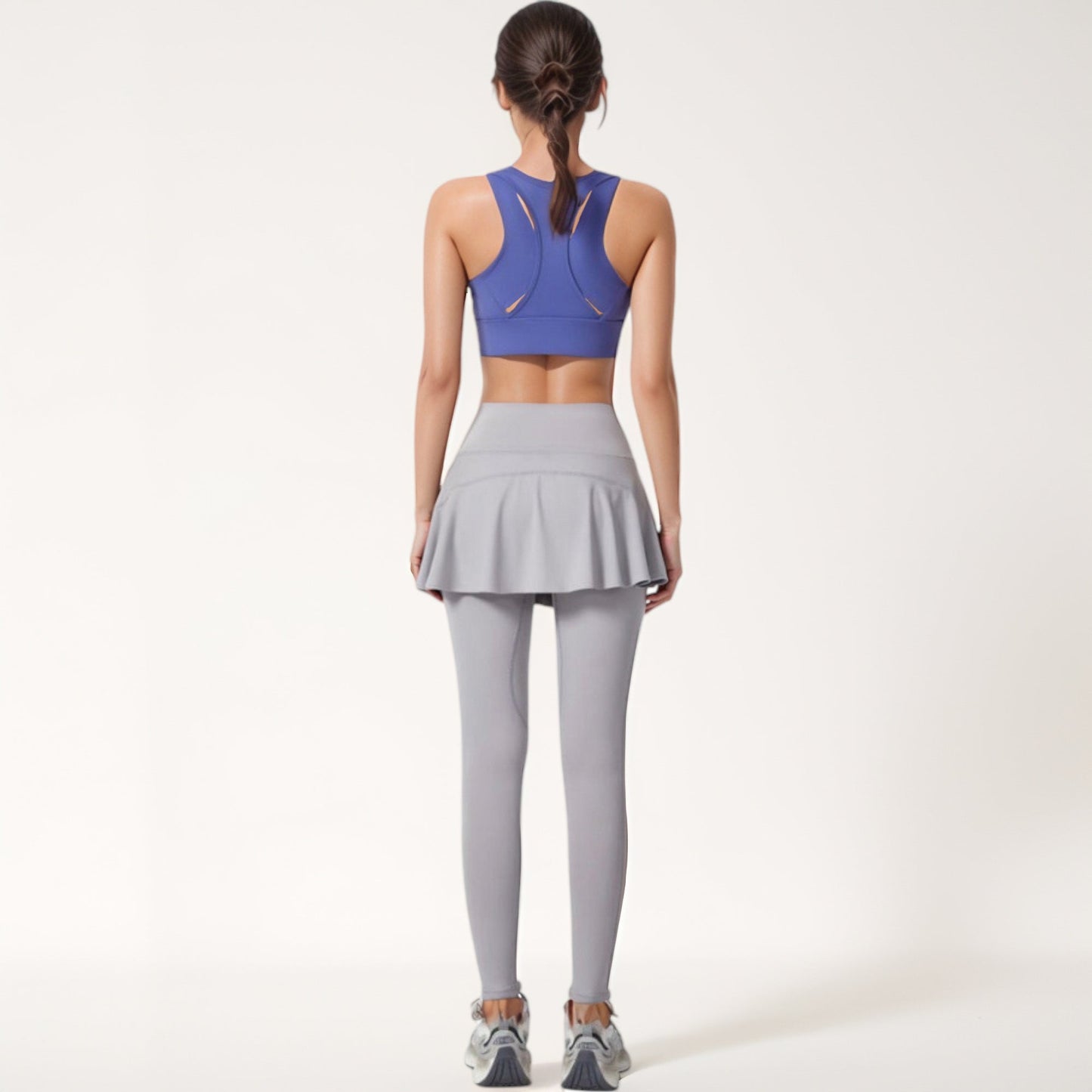 High Waist Leggings with Attached Flowy Skirt Overlay for Active and Casual Wear