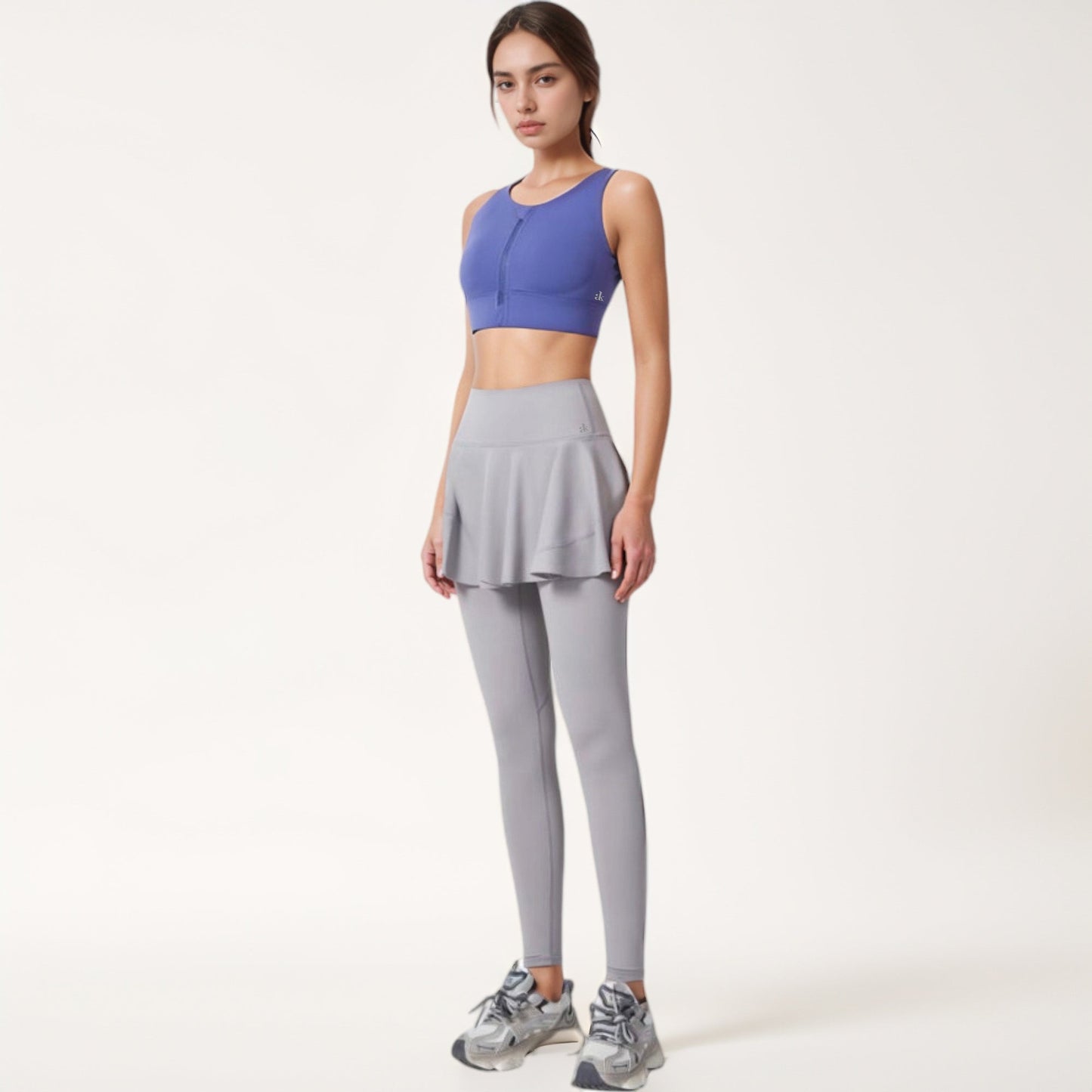 High Waist Leggings with Attached Flowy Skirt Overlay for Active and Casual Wear