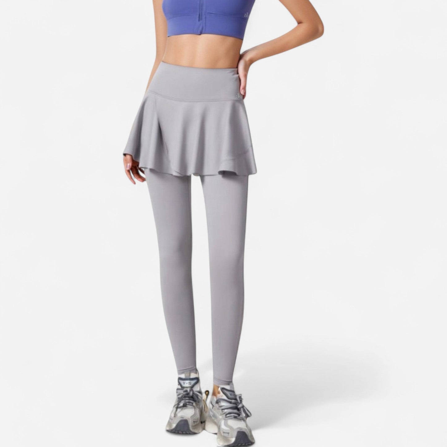 High Waist Leggings with Attached Flowy Skirt Overlay for Active and Casual Wear