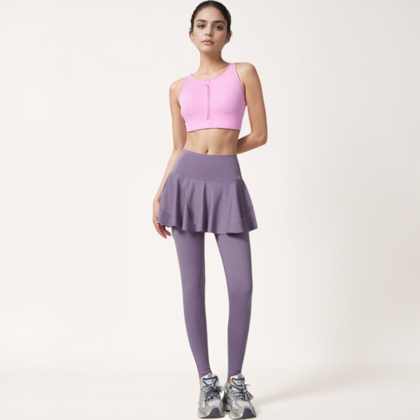 High Waist Leggings with Attached Flowy Skirt Overlay for Active and Casual Wear