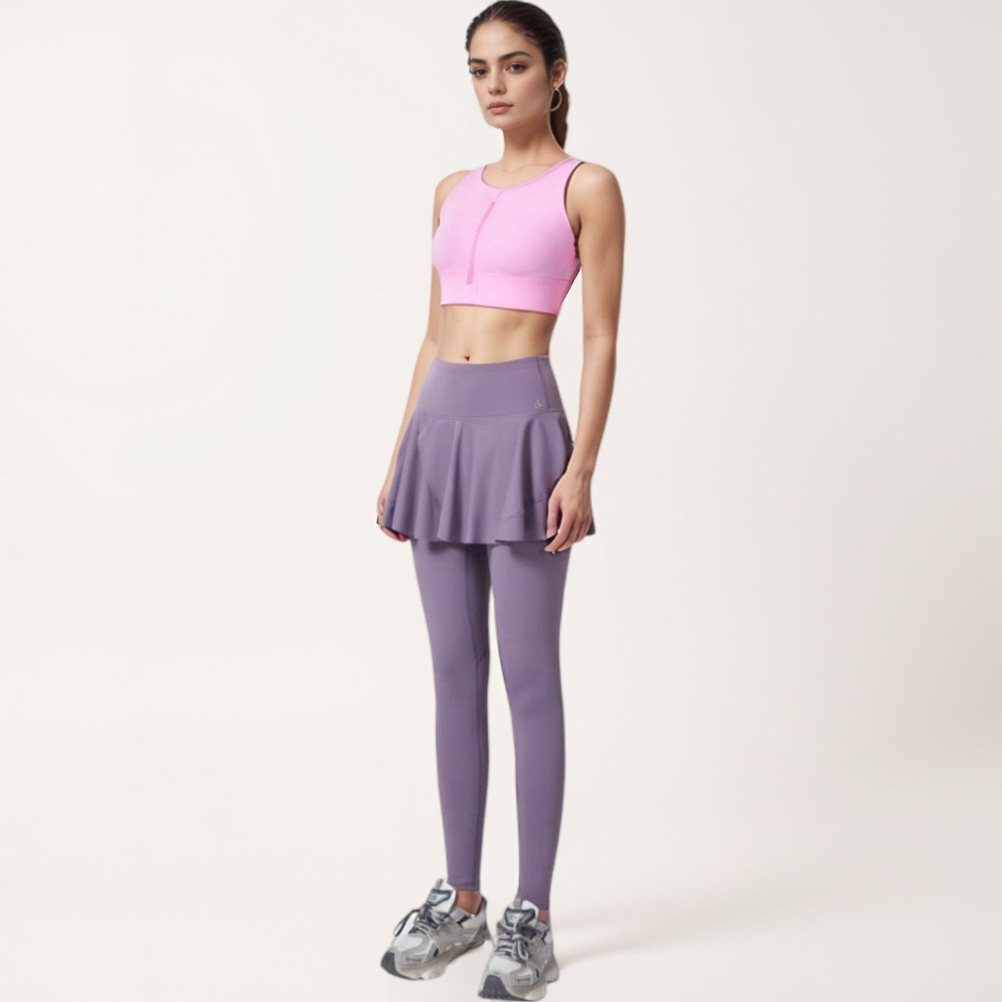 High Waist Leggings with Attached Flowy Skirt Overlay for Active and Casual Wear