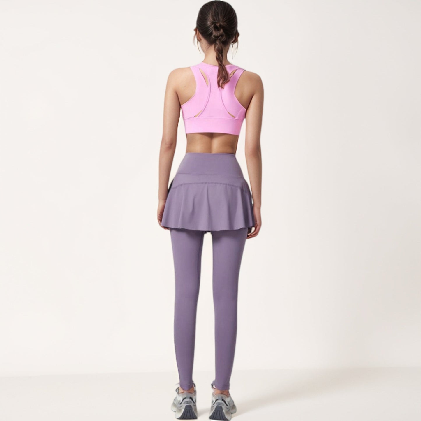 High Waist Leggings with Attached Flowy Skirt Overlay for Active and Casual Wear