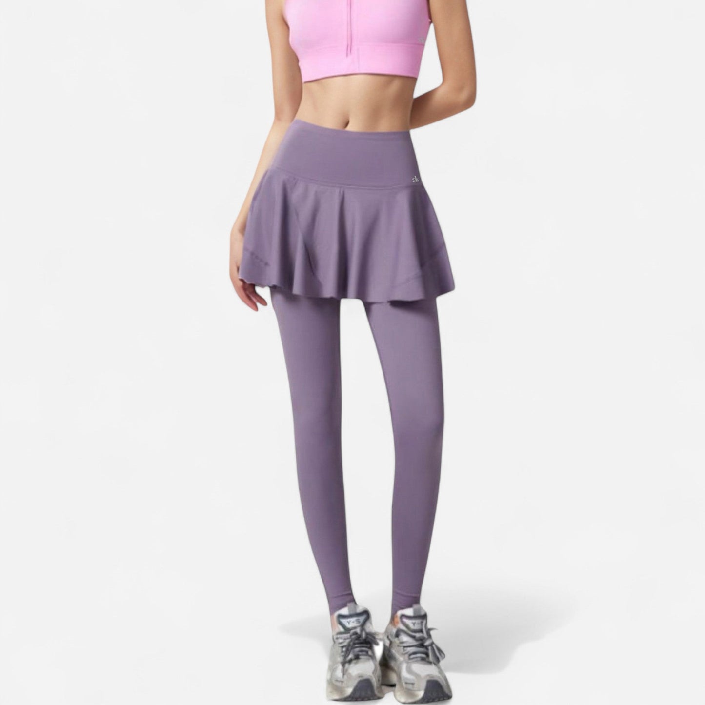 High Waist Leggings with Attached Flowy Skirt Overlay for Active and Casual Wear