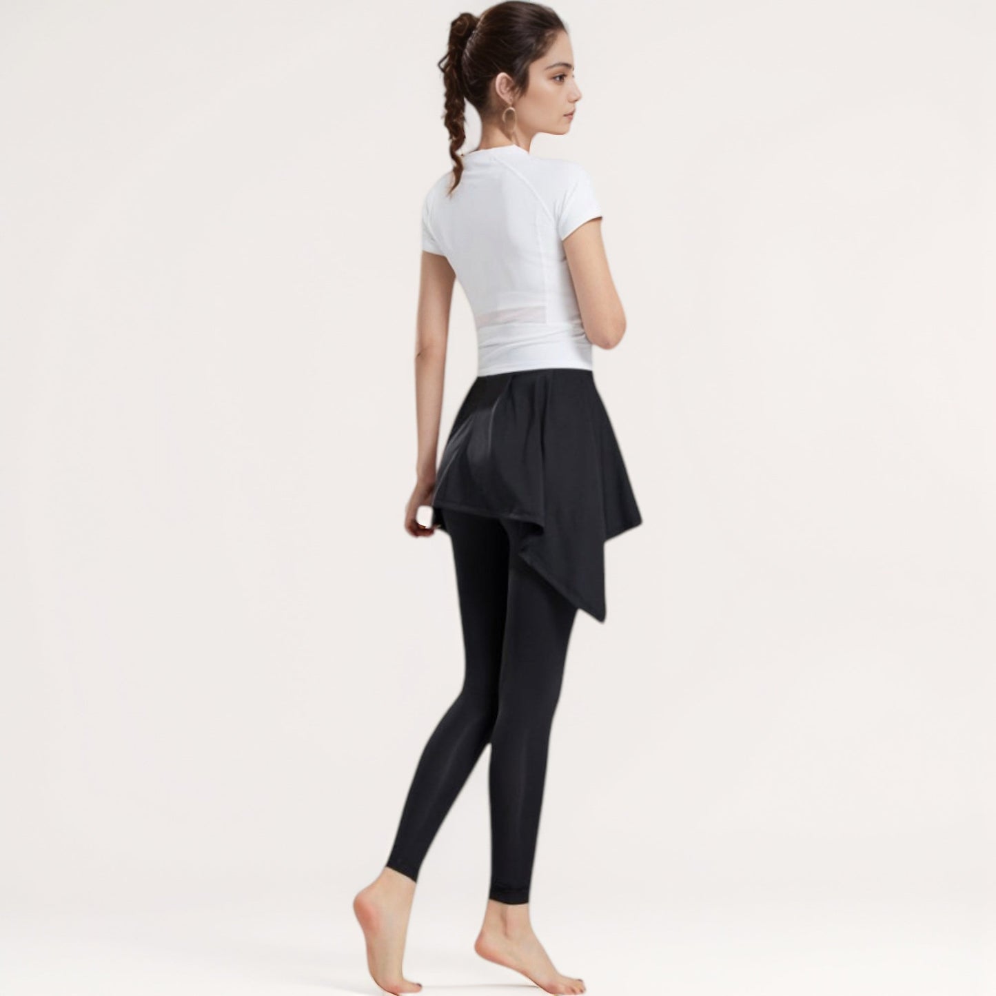 Full-Length Leggings with Attached Tie-Front Skirt Overlay for Active and Casual Looks