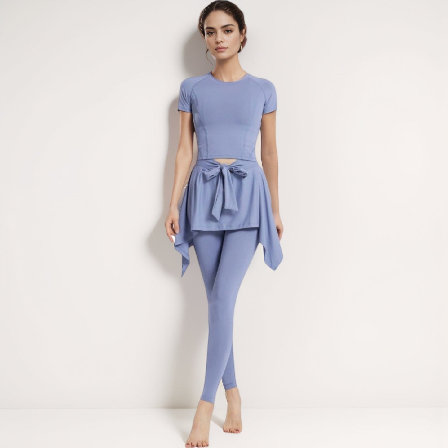 Full-Length Leggings with Attached Tie-Front Skirt Overlay for Active and Casual Looks