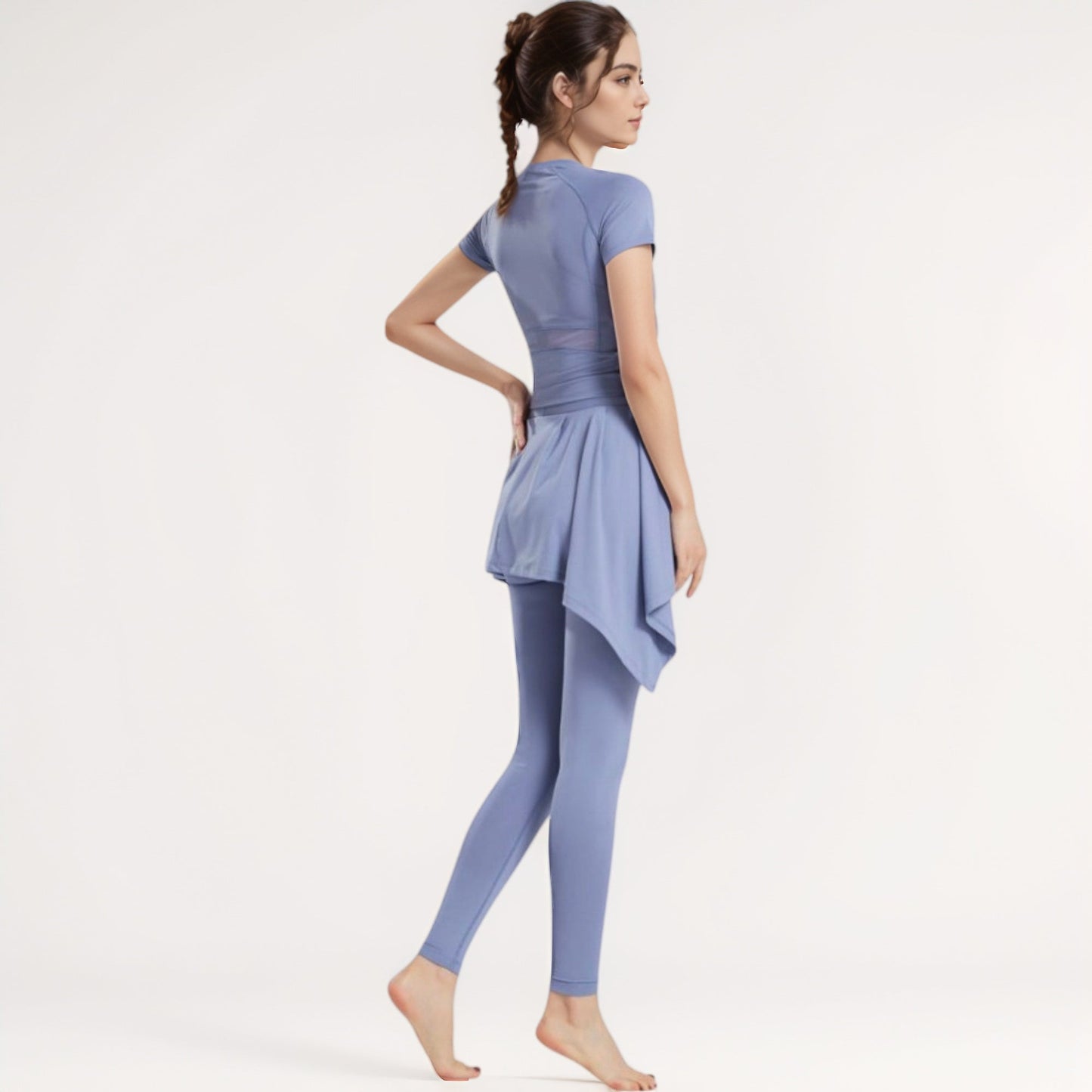 Full-Length Leggings with Attached Tie-Front Skirt Overlay for Active and Casual Looks