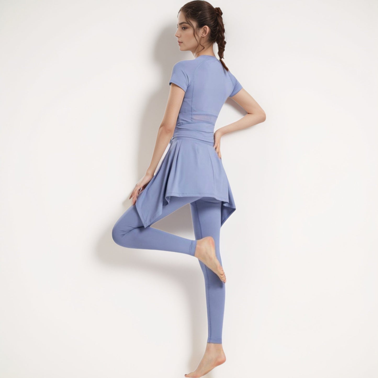 Full-Length Leggings with Attached Tie-Front Skirt Overlay for Active and Casual Looks