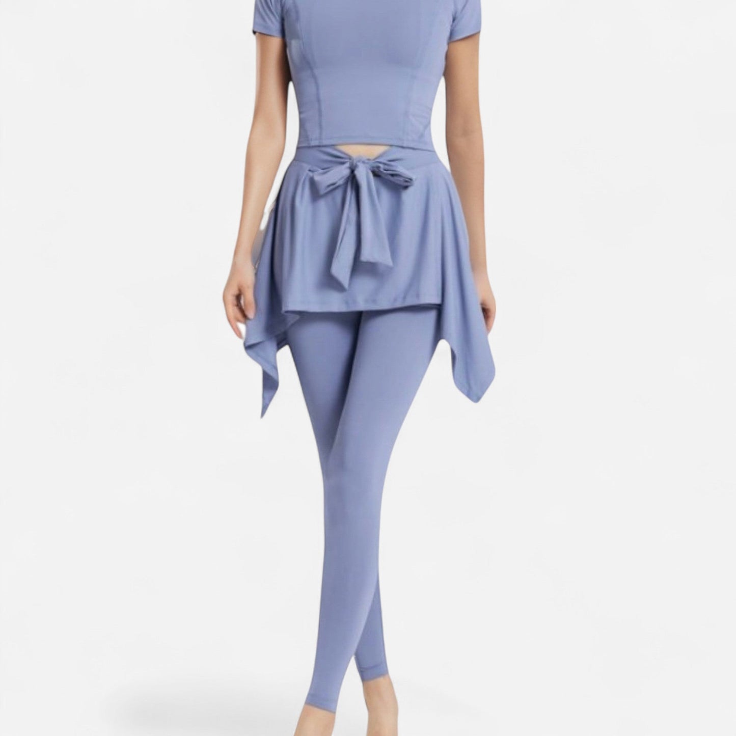 Full-Length Leggings with Attached Tie-Front Skirt Overlay for Active and Casual Looks