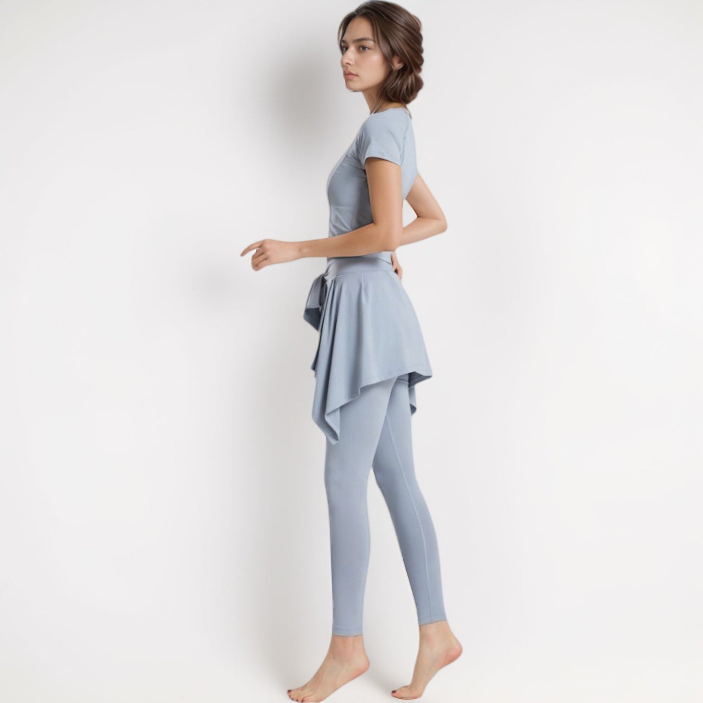 Full-Length Leggings with Attached Tie-Front Skirt Overlay for Active and Casual Looks