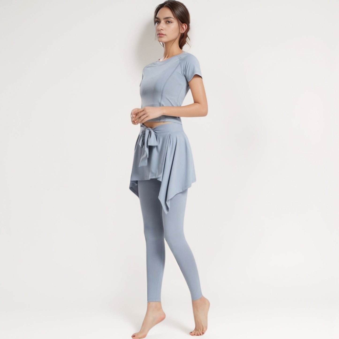 Full-Length Leggings with Attached Tie-Front Skirt Overlay for Active and Casual Looks