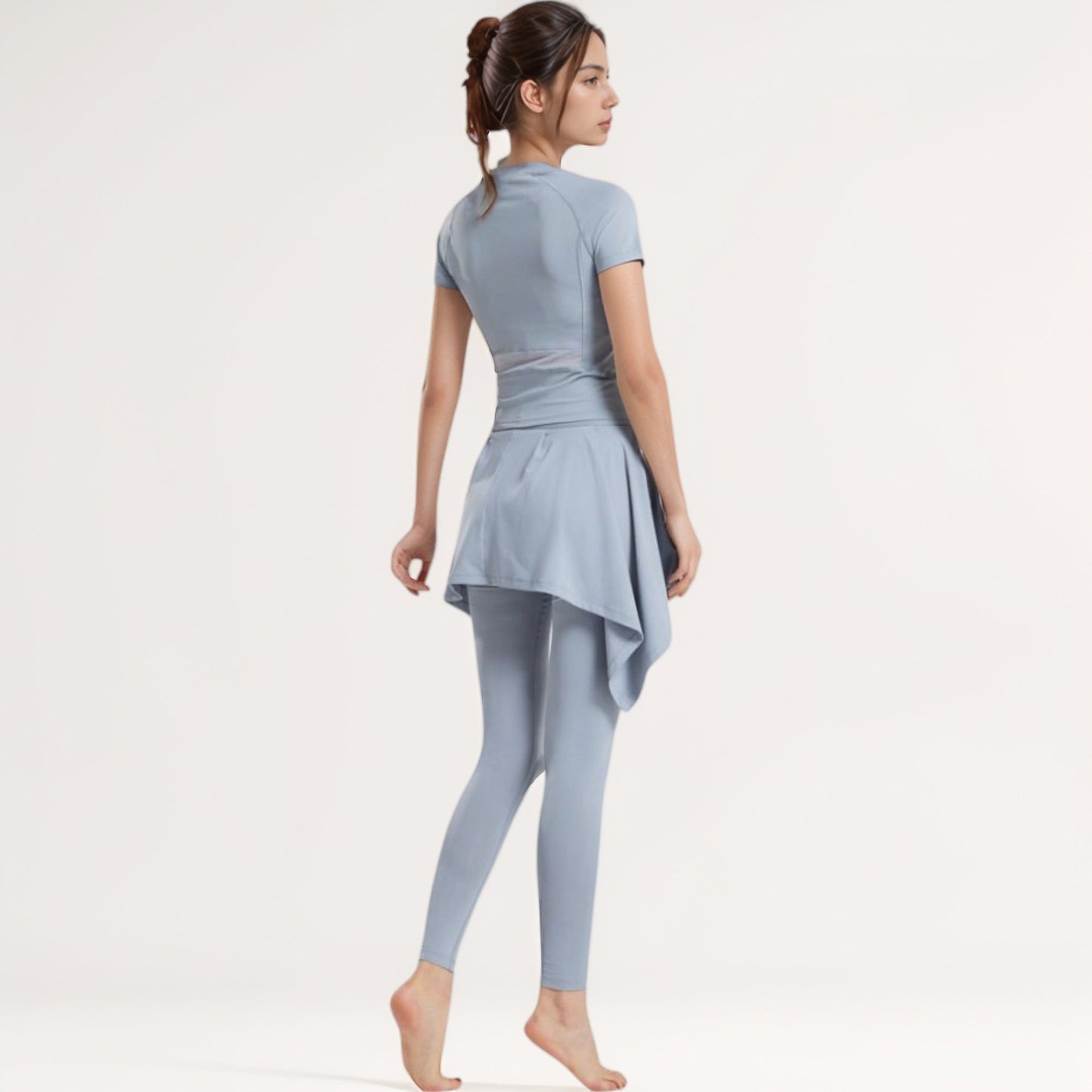 Full-Length Leggings with Attached Tie-Front Skirt Overlay for Active and Casual Looks