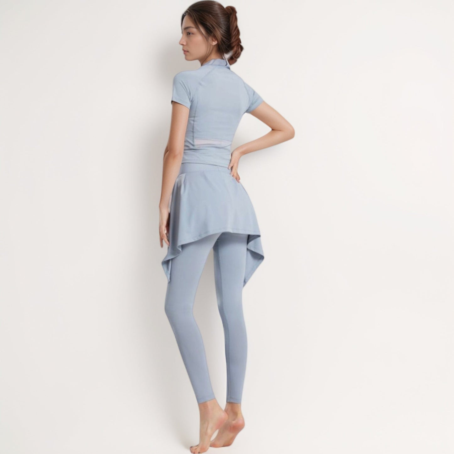 Full-Length Leggings with Attached Tie-Front Skirt Overlay for Active and Casual Looks