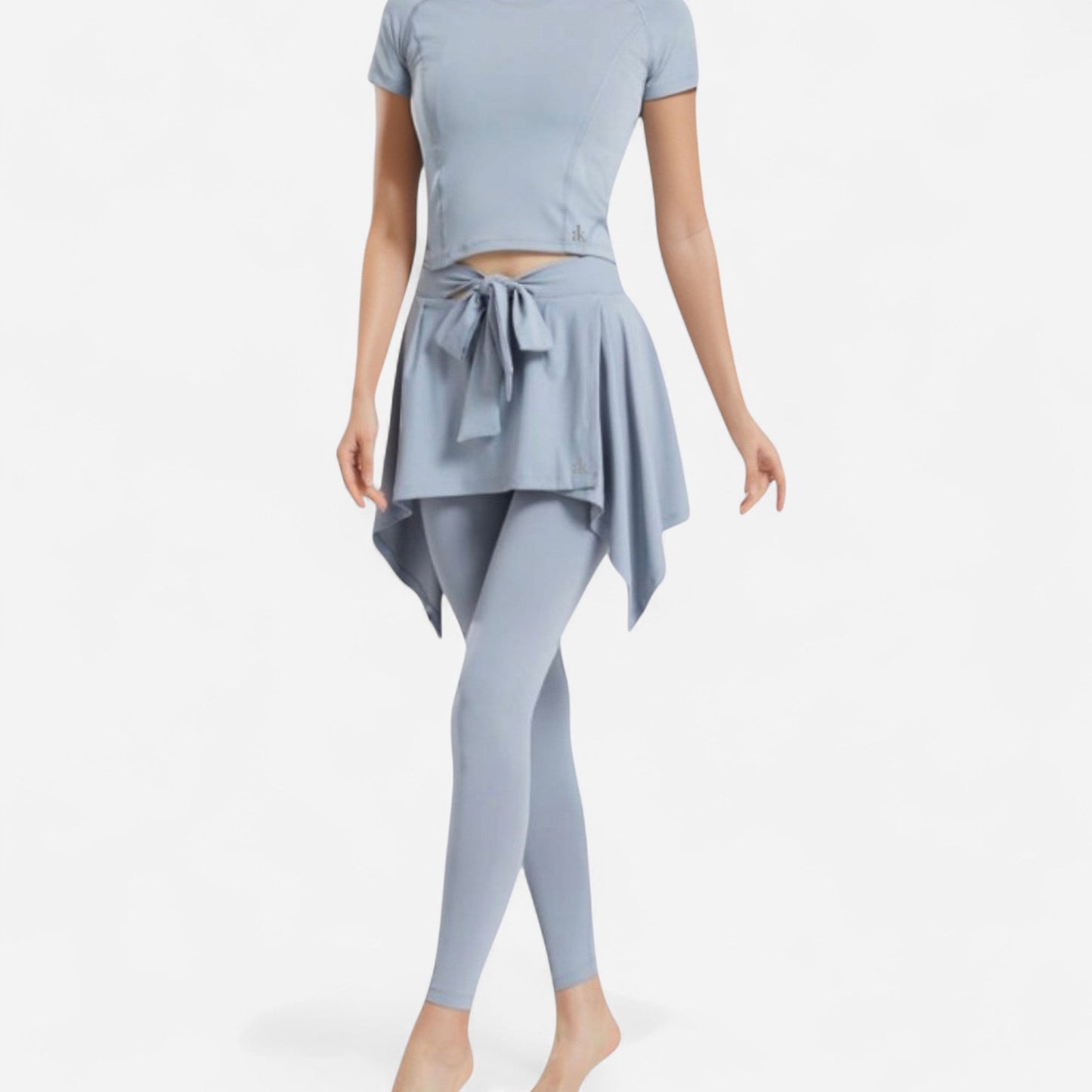 Full-Length Leggings with Attached Tie-Front Skirt Overlay for Active and Casual Looks