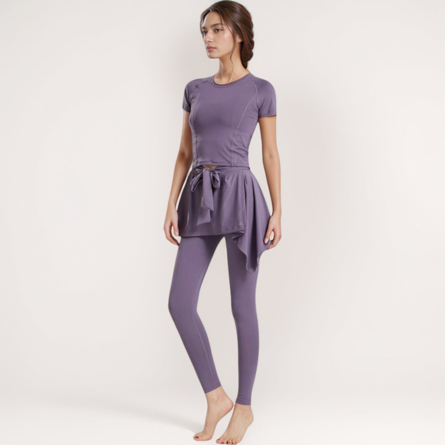 Full-Length Leggings with Attached Tie-Front Skirt Overlay for Active and Casual Looks