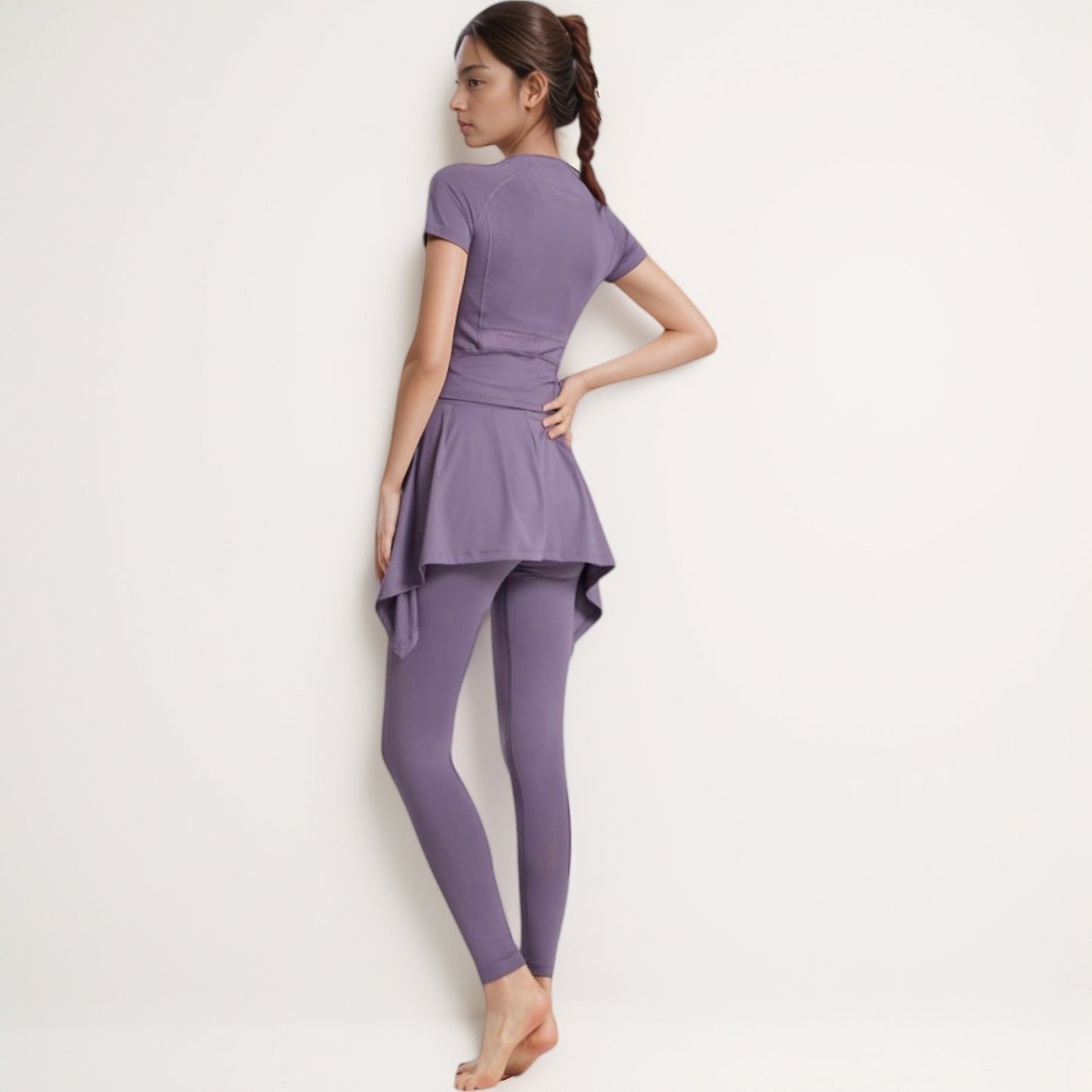 Full-Length Leggings with Attached Tie-Front Skirt Overlay for Active and Casual Looks