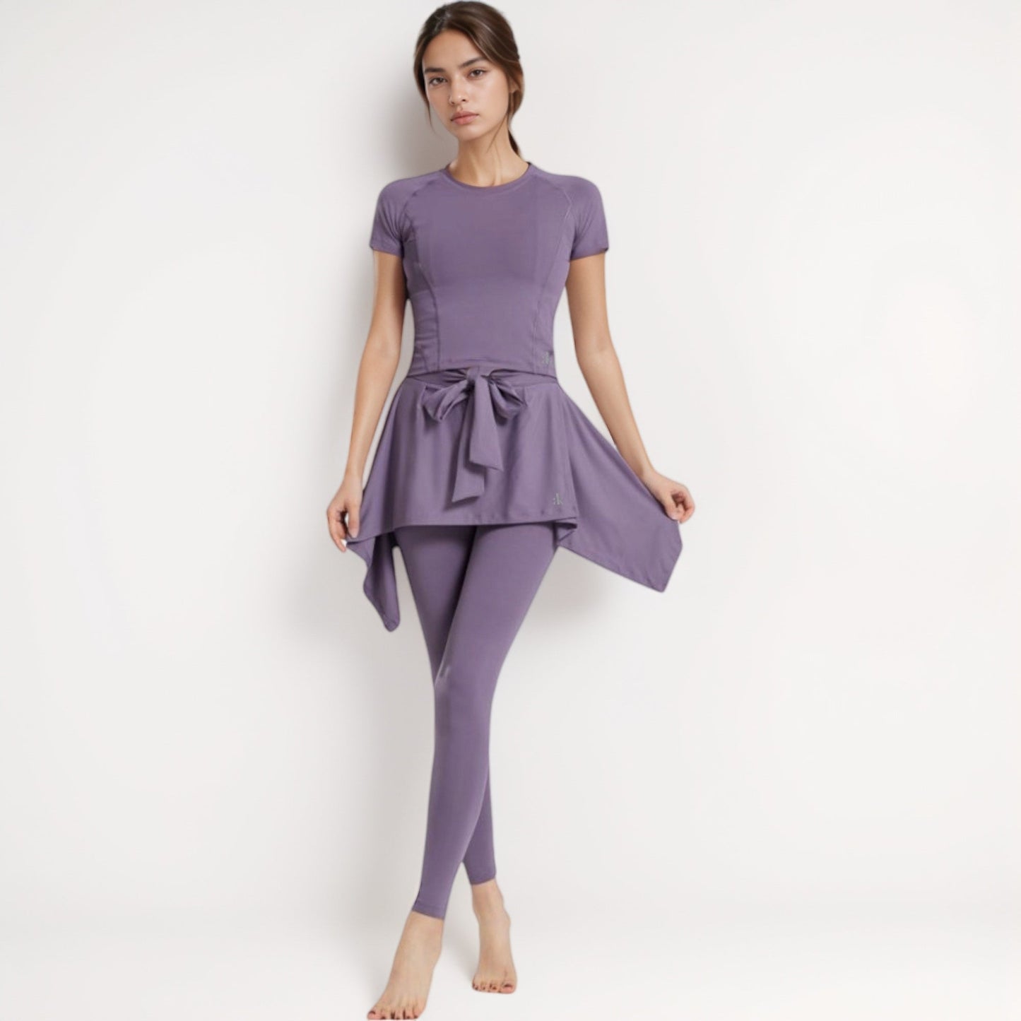 Full-Length Leggings with Attached Tie-Front Skirt Overlay for Active and Casual Looks