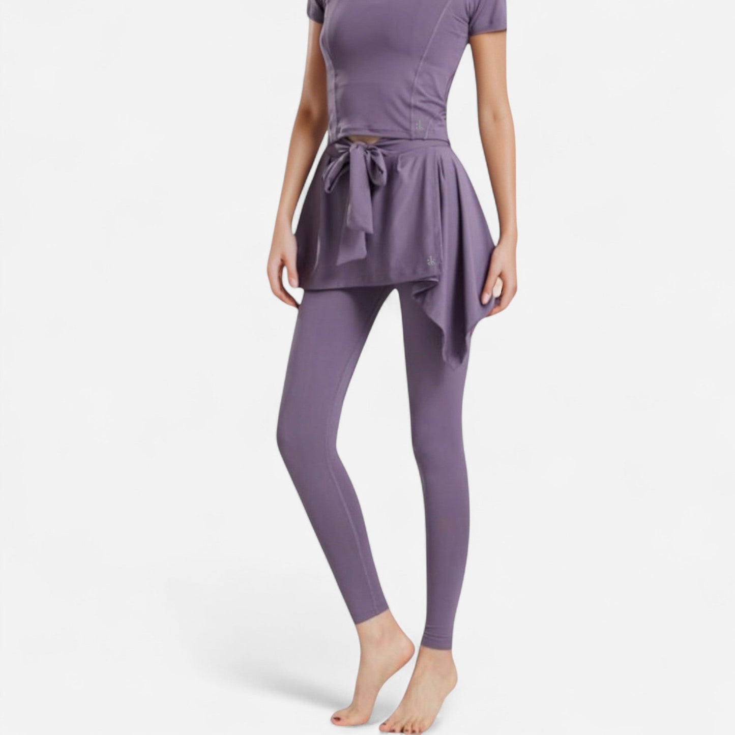 Full-Length Leggings with Attached Tie-Front Skirt Overlay for Active and Casual Looks