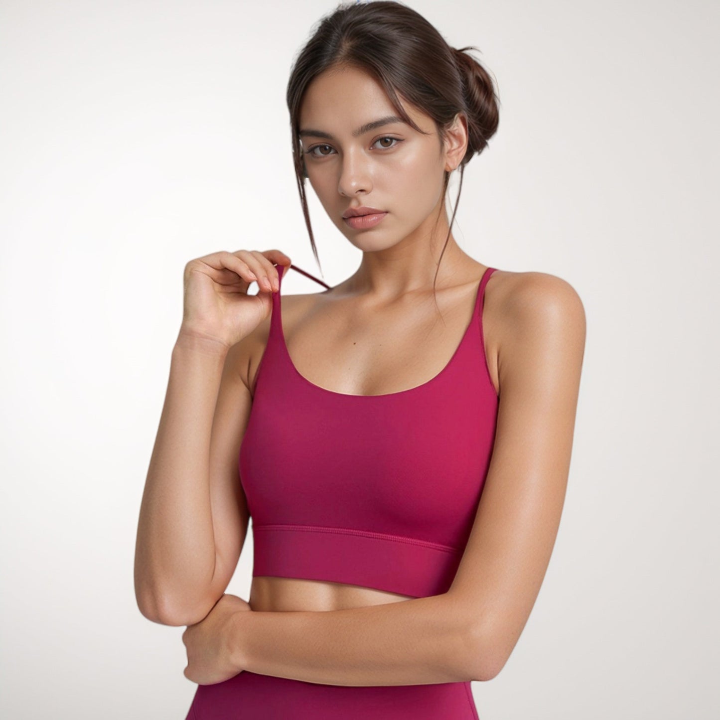Scoop Neck Sports Bra with Thin Adjustable Straps and Wide Elastic Band for Comfortable Light Support
