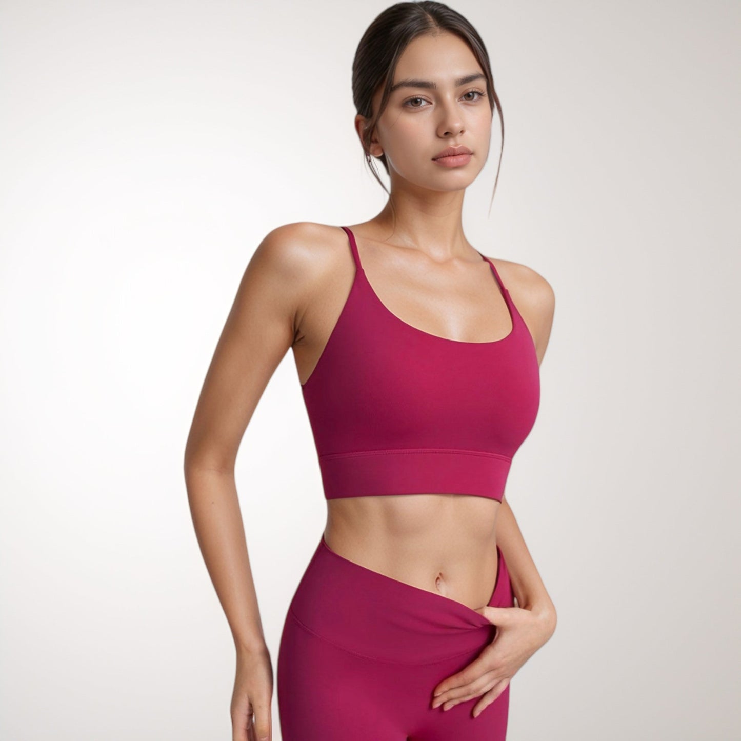 Scoop Neck Sports Bra with Thin Adjustable Straps and Wide Elastic Band for Comfortable Light Support