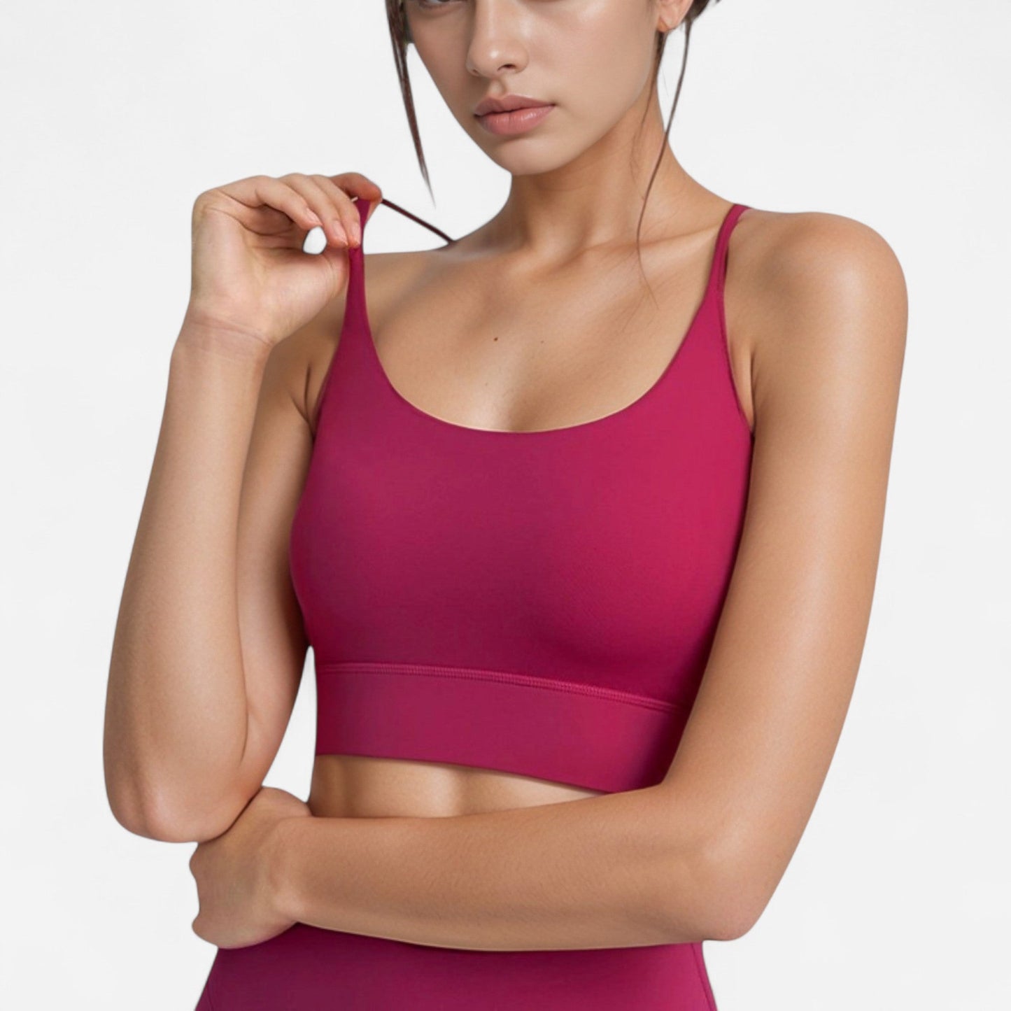 Scoop Neck Sports Bra with Thin Adjustable Straps and Wide Elastic Band for Comfortable Light Support