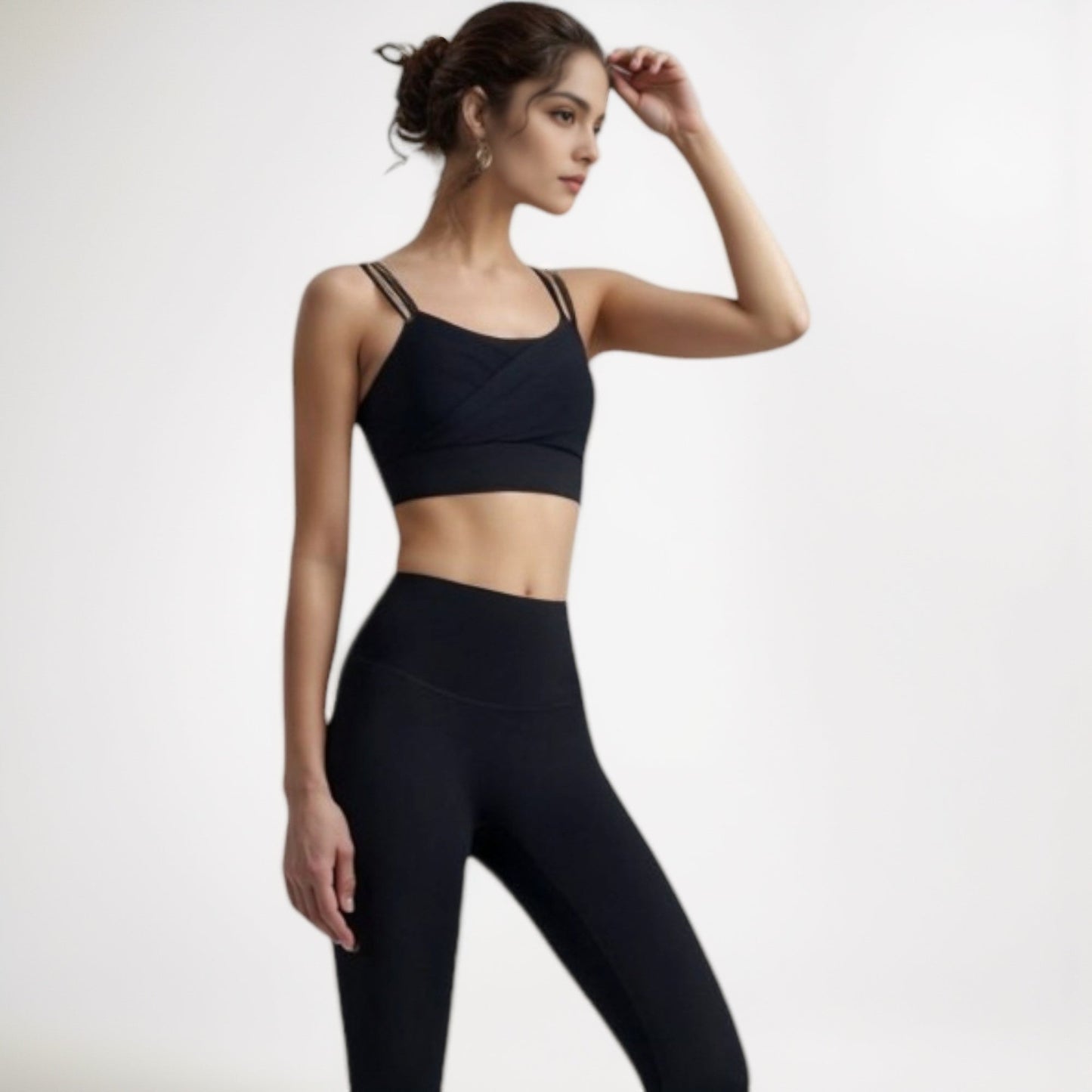 Crisscross Sports Bra with Double Strap Design and Ruched Front Detail for Active Comfort