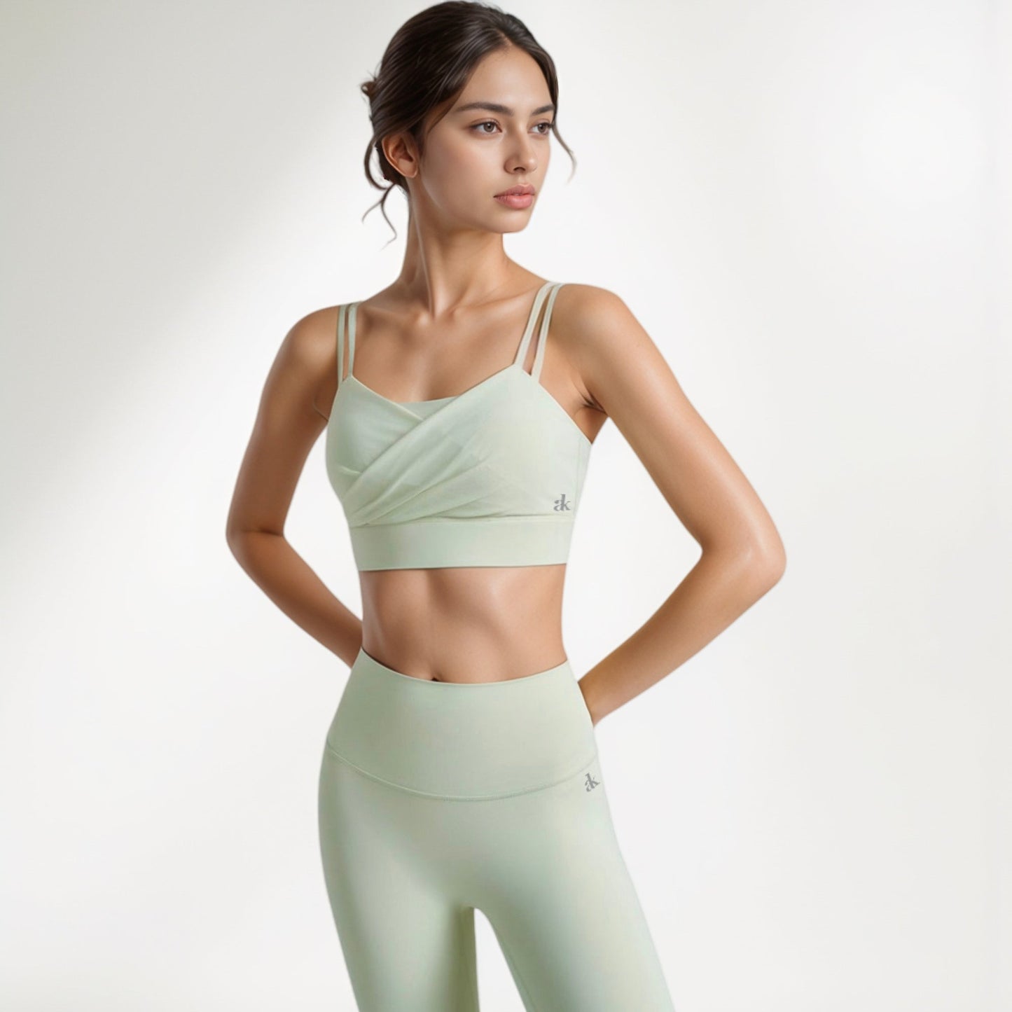 Crisscross Sports Bra with Double Strap Design and Ruched Front Detail for Active Comfort