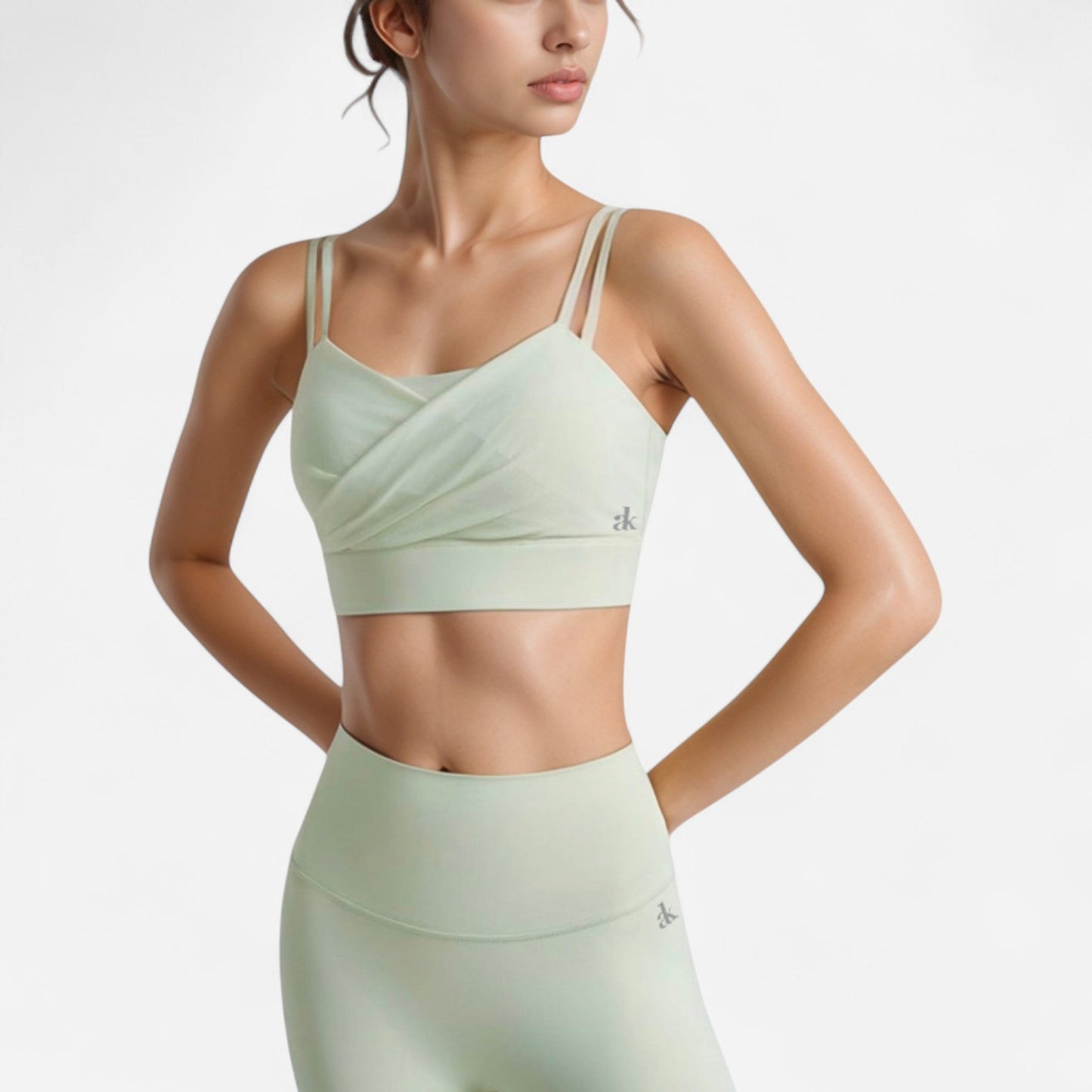 Crisscross Sports Bra with Double Strap Design and Ruched Front Detail for Active Comfort