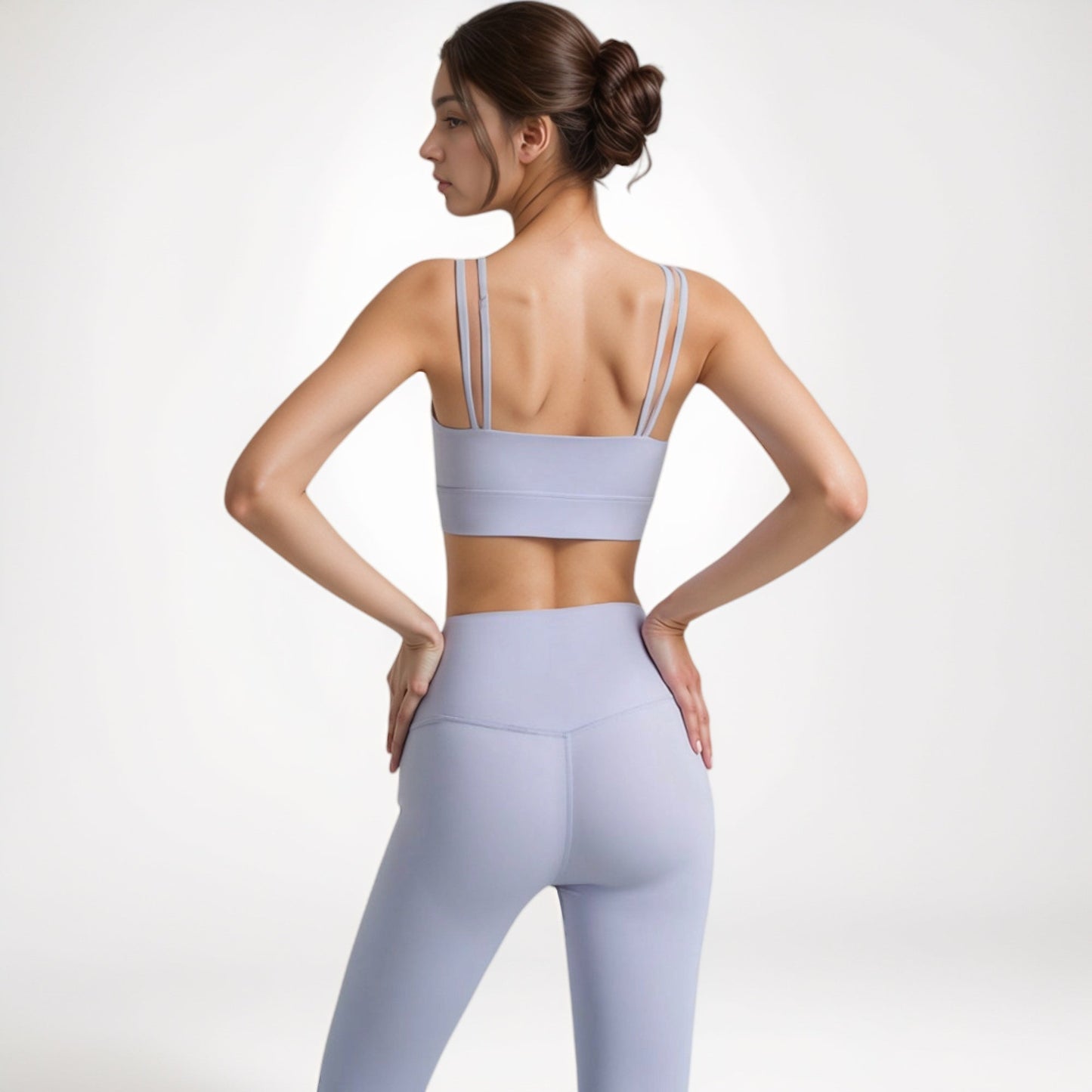 Crisscross Sports Bra with Double Strap Design and Ruched Front Detail for Active Comfort