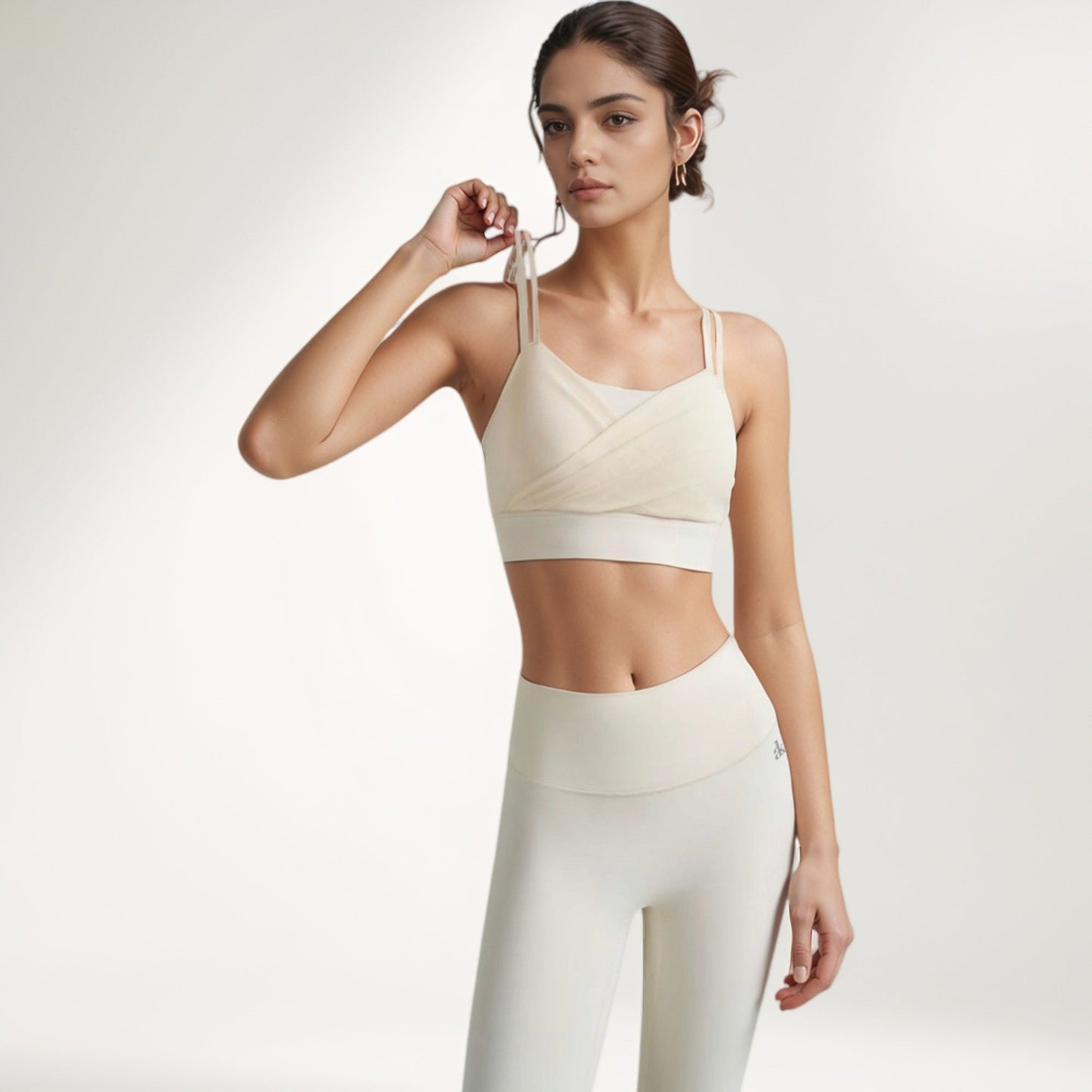 Crisscross Sports Bra with Double Strap Design and Ruched Front Detail for Active Comfort