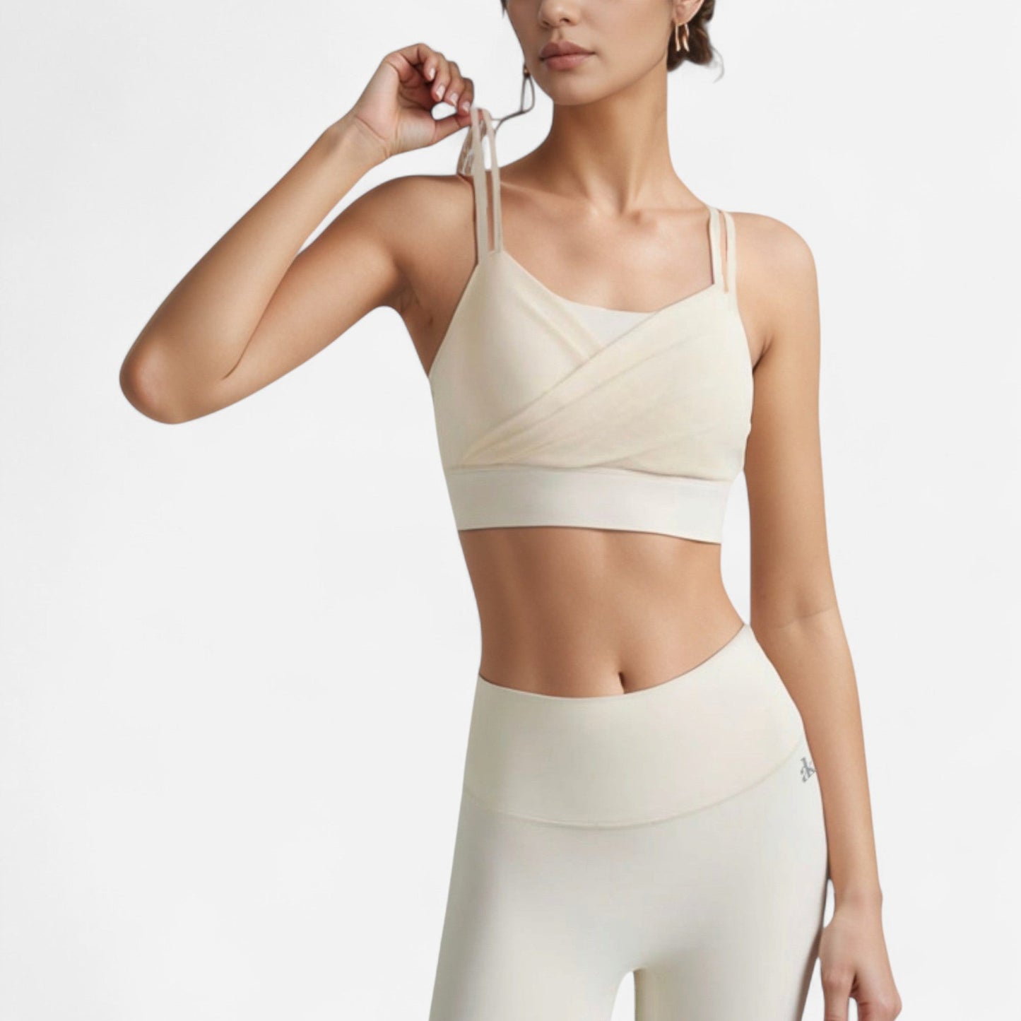Crisscross Sports Bra with Double Strap Design and Ruched Front Detail for Active Comfort