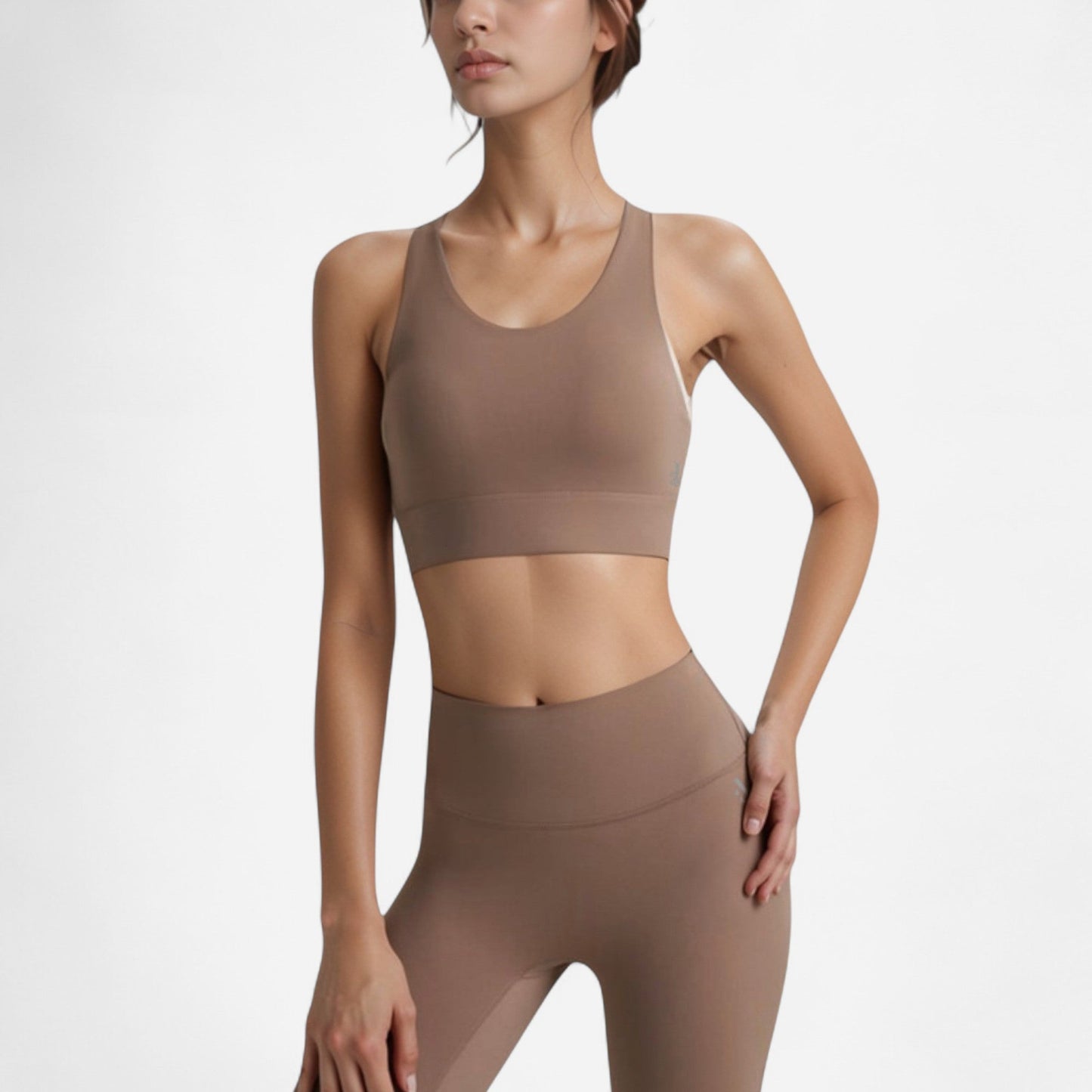 Scoop Neck Sports Bra with Wide Shoulder Straps and Elastic Band for Medium Support
