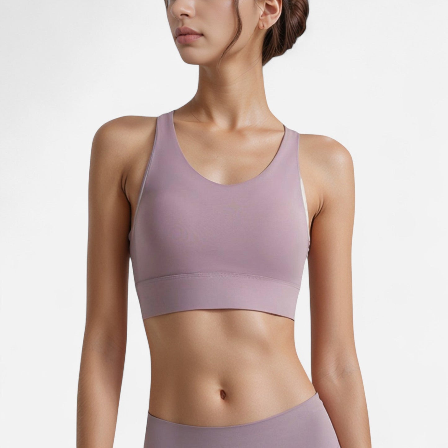 Scoop Neck Sports Bra with Wide Shoulder Straps and Elastic Band for Medium Support