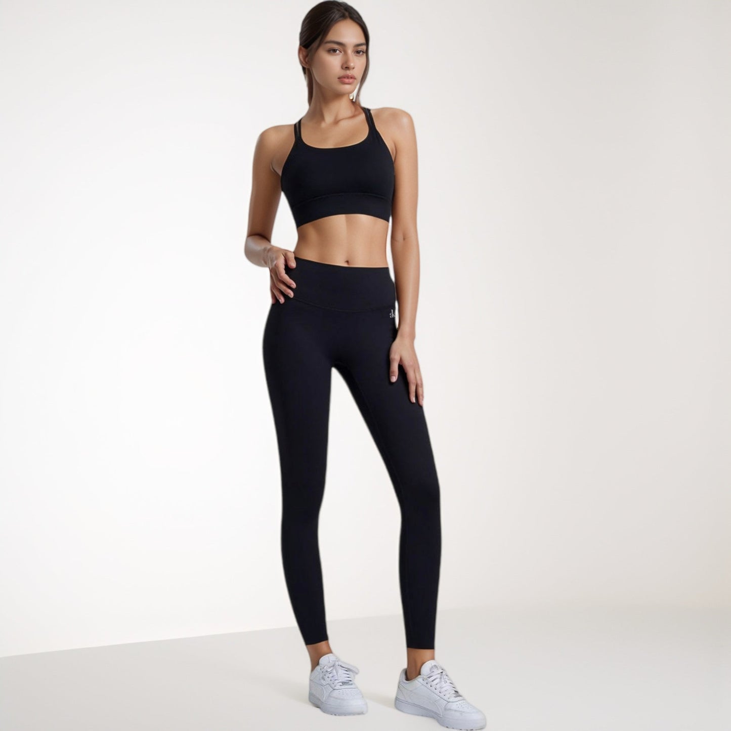 High Waist Full-Length Leggings with Wide Waistband and Seamless Compression Fit