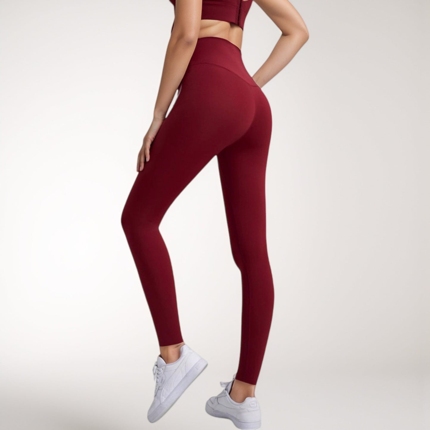High Waist Full-Length Leggings with Wide Waistband and Seamless Compression Fit