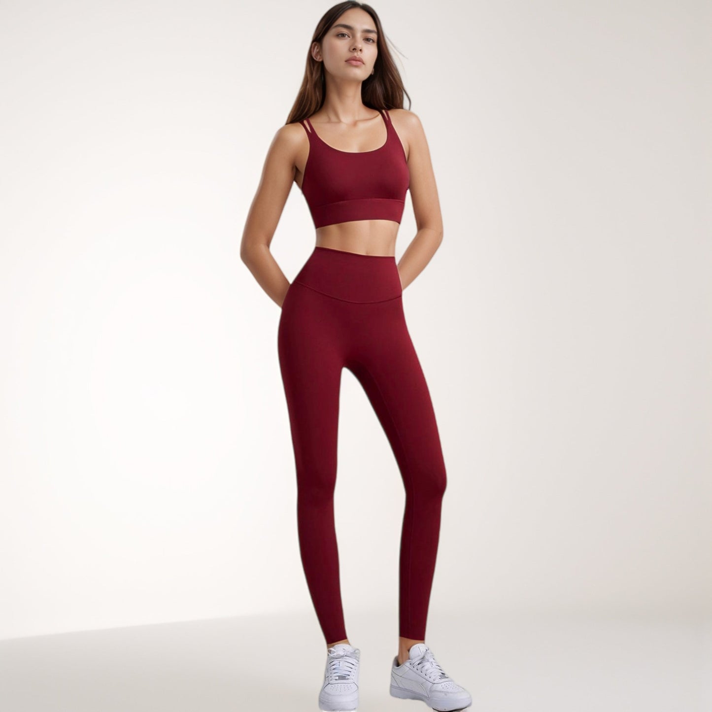 High Waist Full-Length Leggings with Wide Waistband and Seamless Compression Fit
