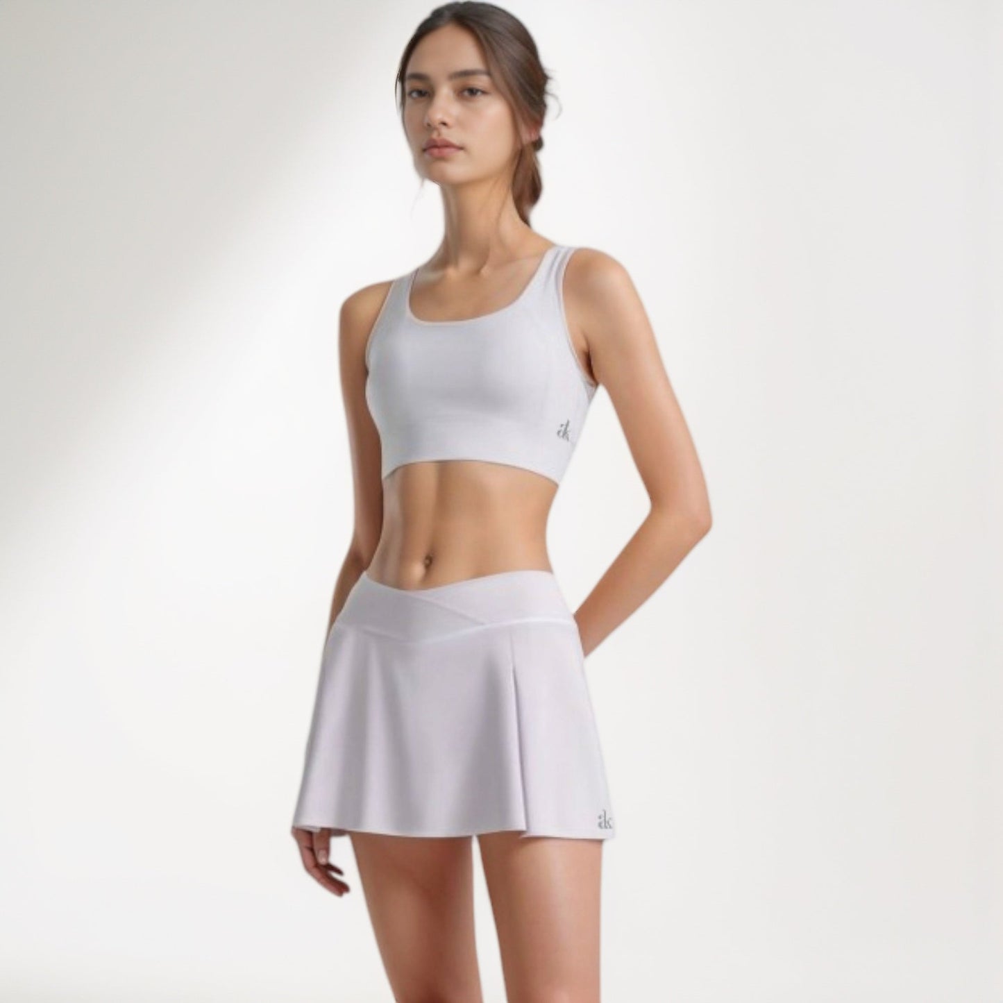 V Crossover Waist Tennis Skort with Built-In Shorts and White Trim Detail