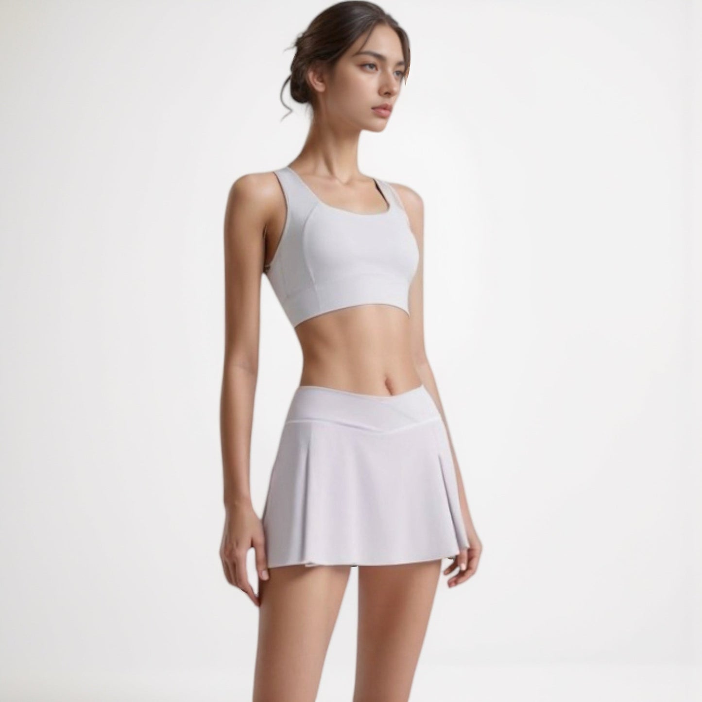 V Crossover Waist Tennis Skort with Built-In Shorts and White Trim Detail