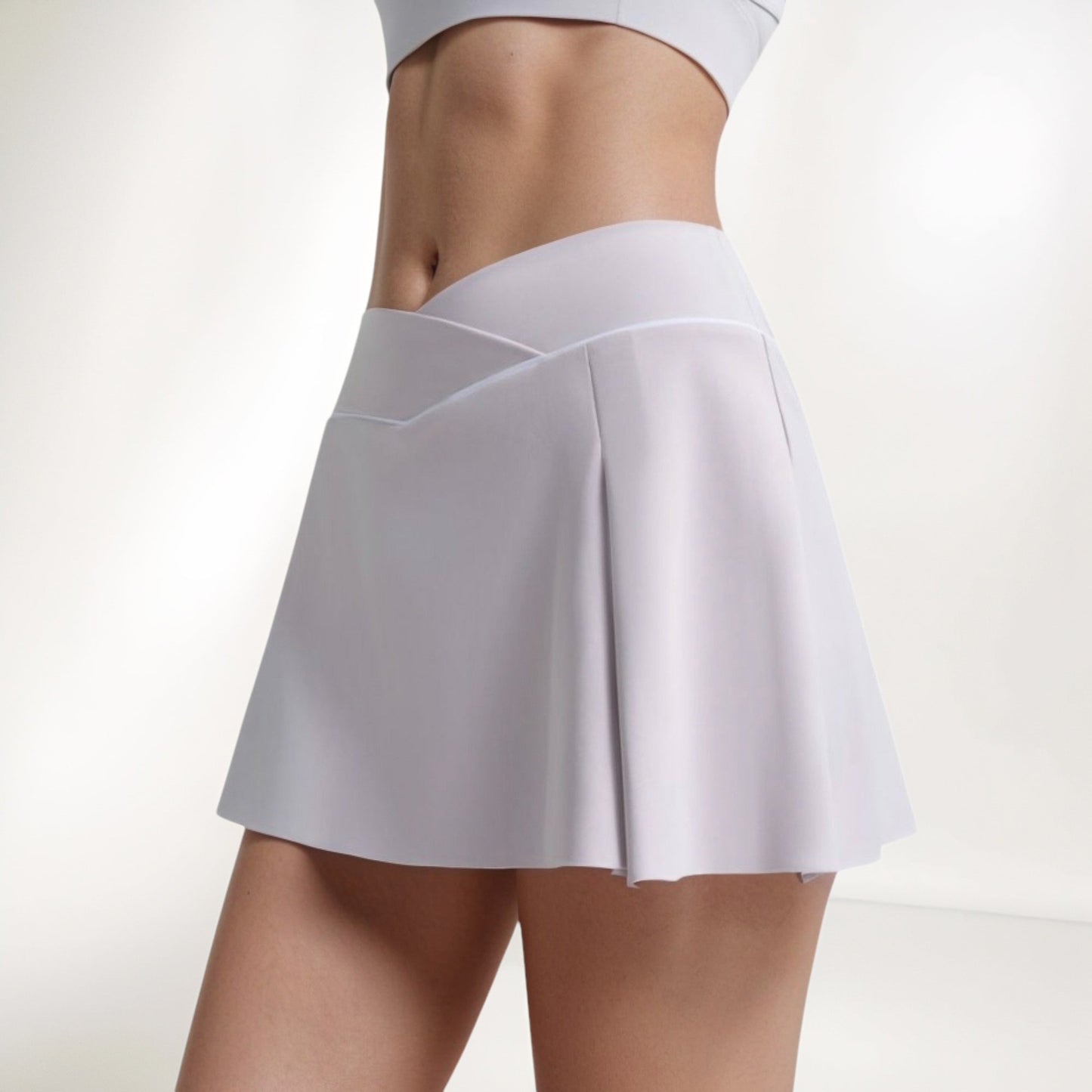 V Crossover Waist Tennis Skort with Built-In Shorts and White Trim Detail
