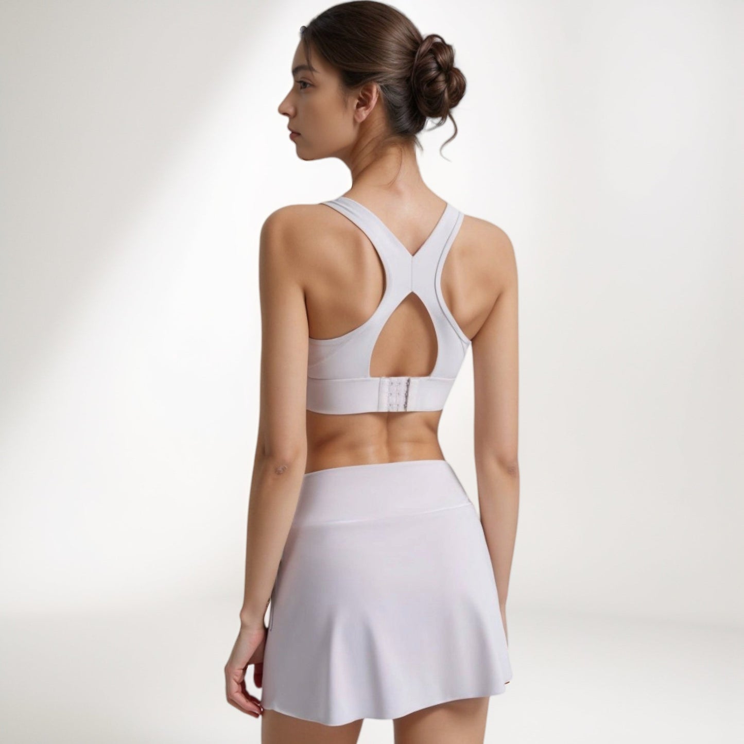 V Crossover Waist Tennis Skort with Built-In Shorts and White Trim Detail