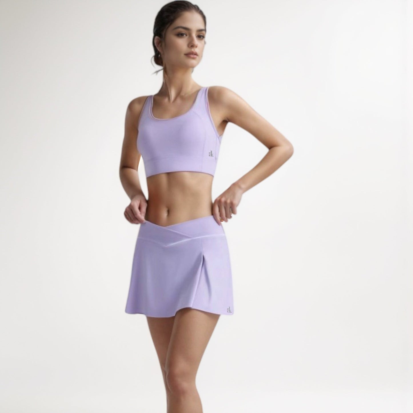V Crossover Waist Tennis Skort with Built-In Shorts and White Trim Detail