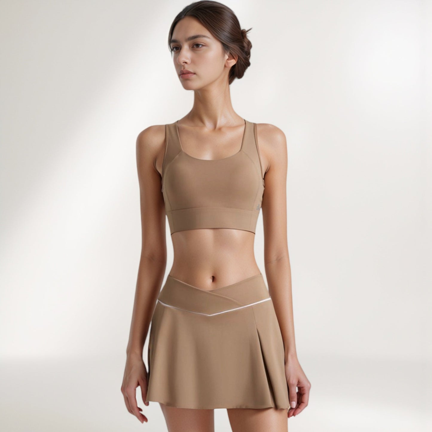 V Crossover Waist Tennis Skort with Built-In Shorts and White Trim Detail