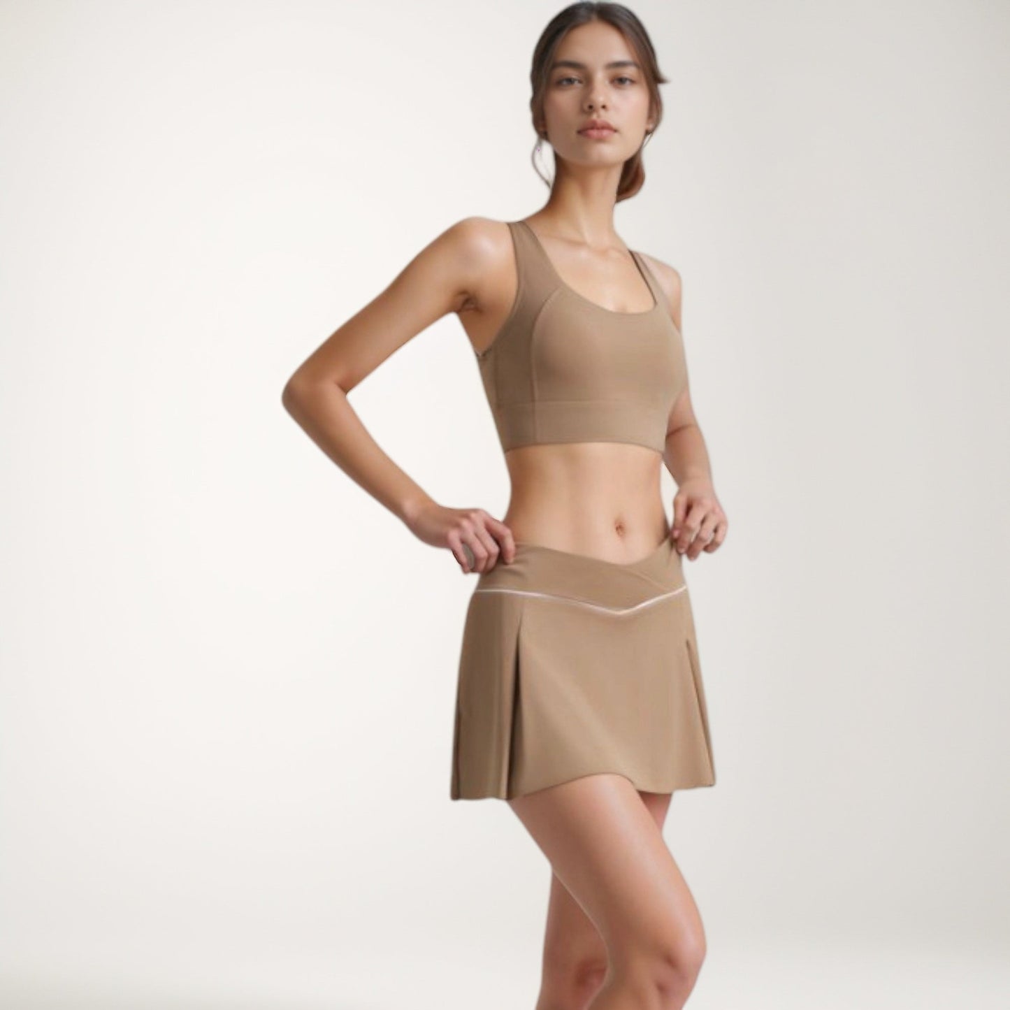 V Crossover Waist Tennis Skort with Built-In Shorts and White Trim Detail