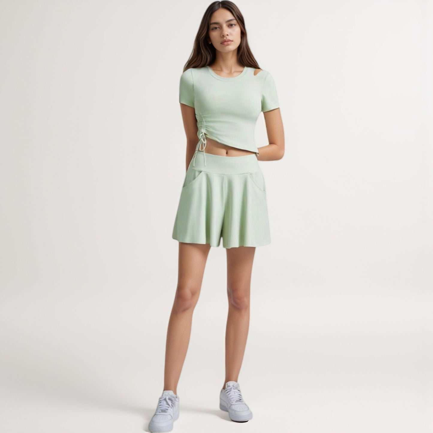 High Waist Flowy Athletic Skort with Pockets and Built-In Shorts