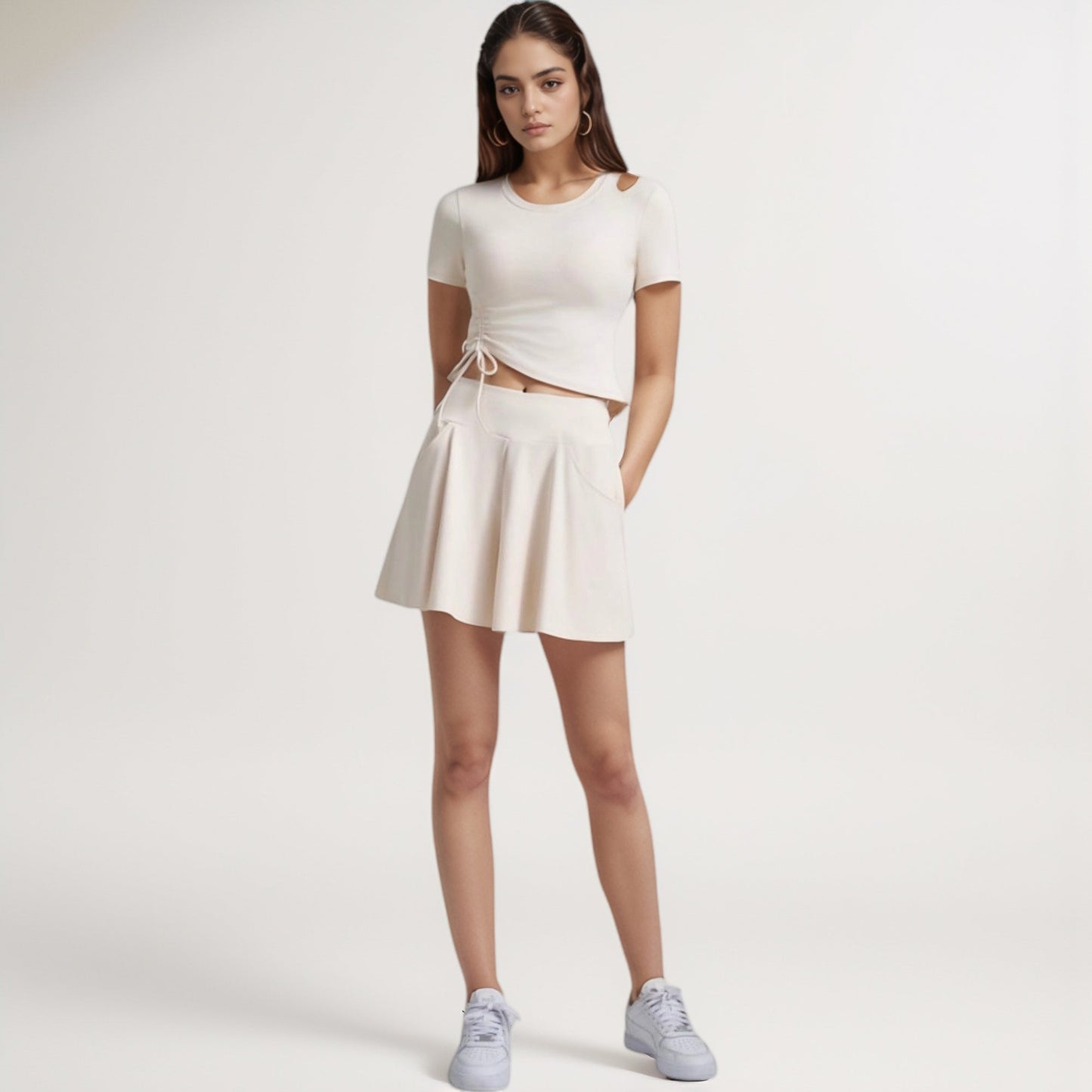 High Waist Flowy Athletic Skort with Pockets and Built-In Shorts