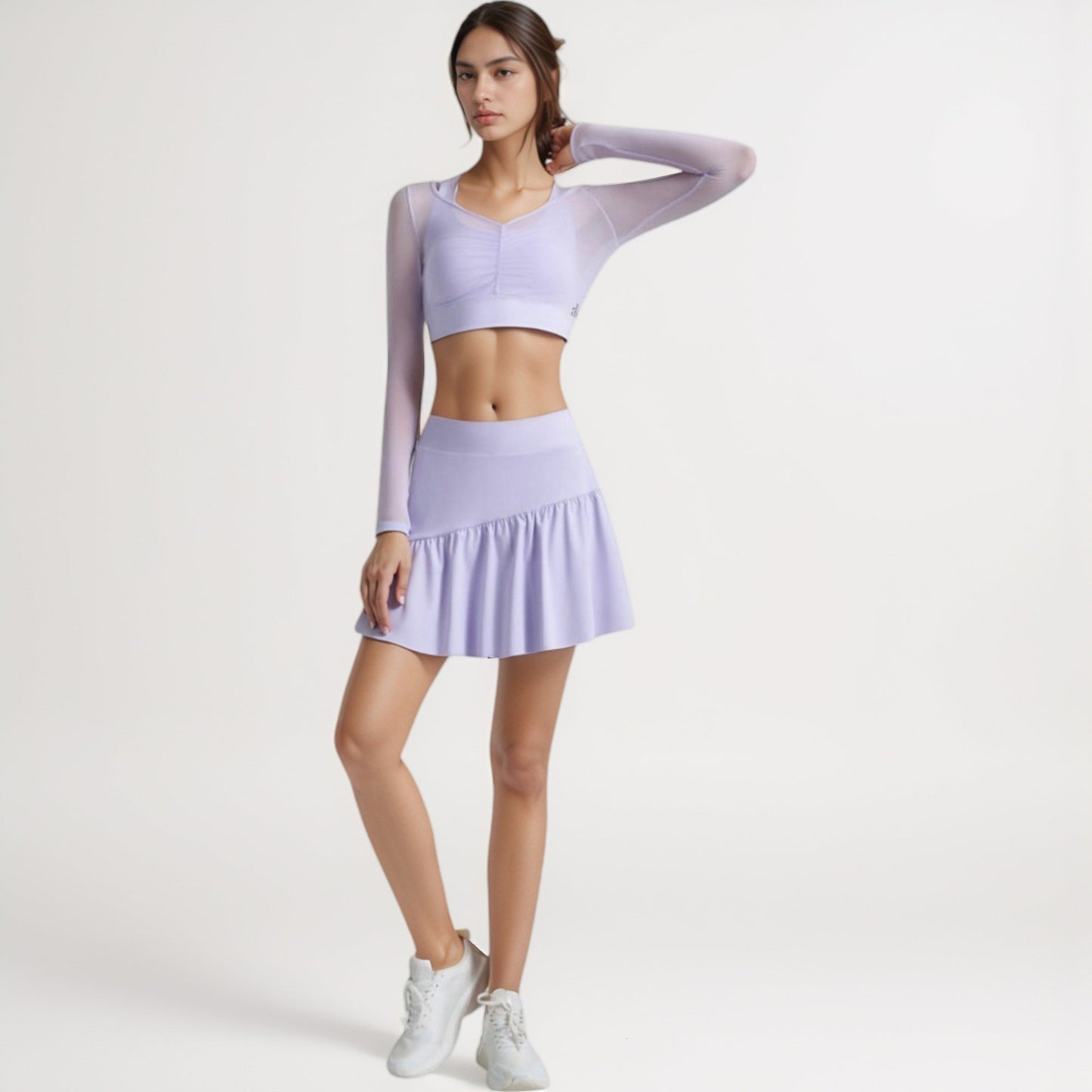 High Waist Active Skort with Built-In Shorts and Soft Gathered Hem Detail