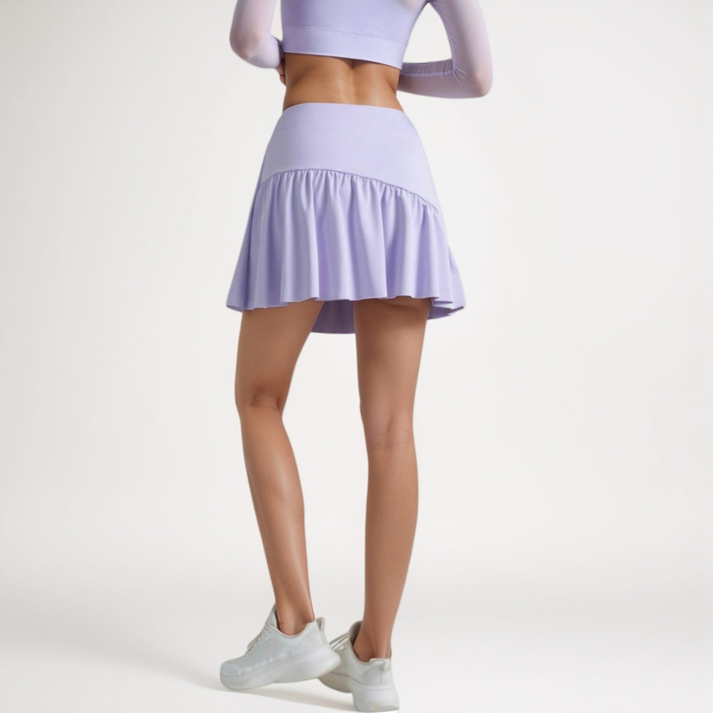 High Waist Active Skort with Built-In Shorts and Soft Gathered Hem Detail