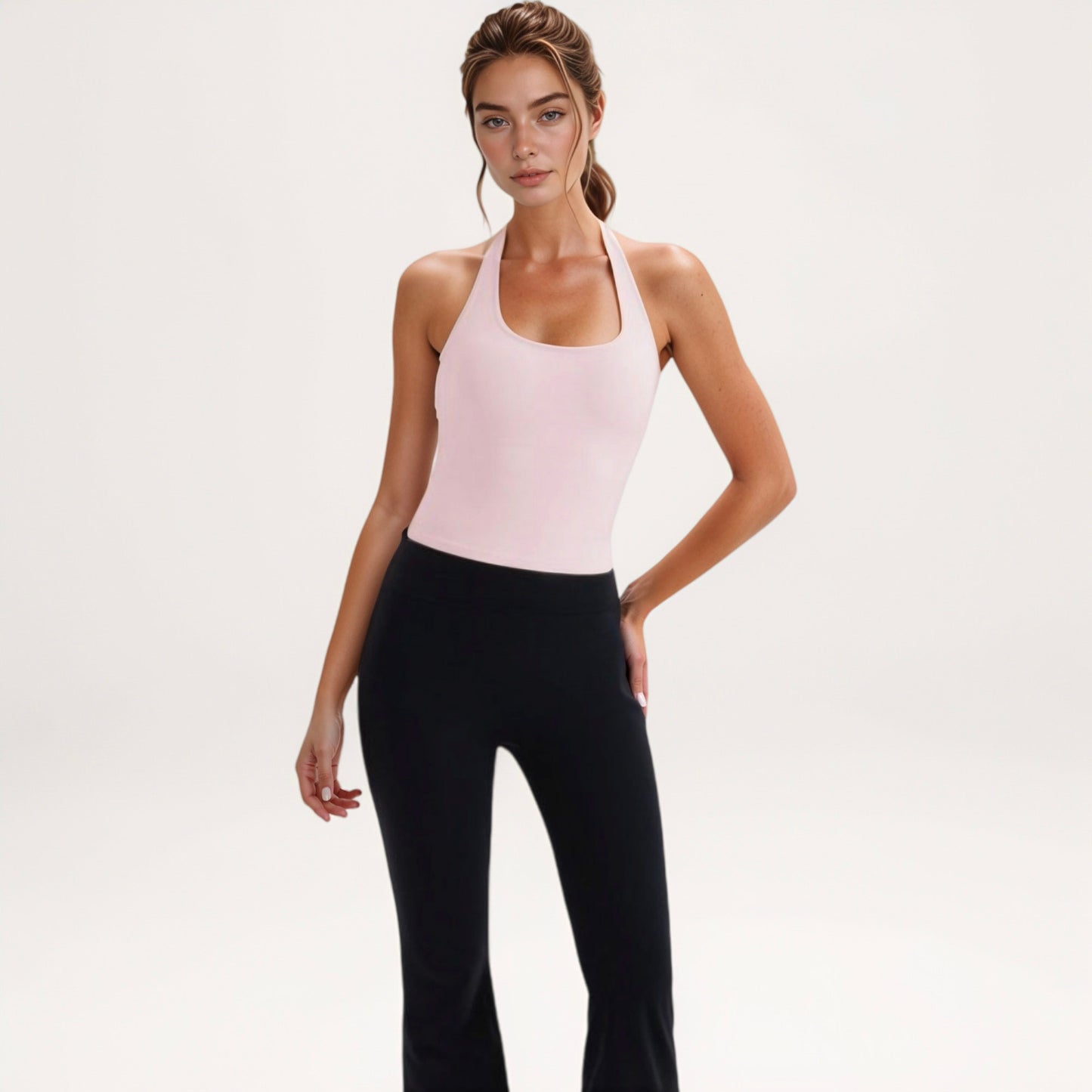 Women's Halter Neck Cropped Tank Top with Built-In Bra and Stretch Fabric for Workout or Casual Wear